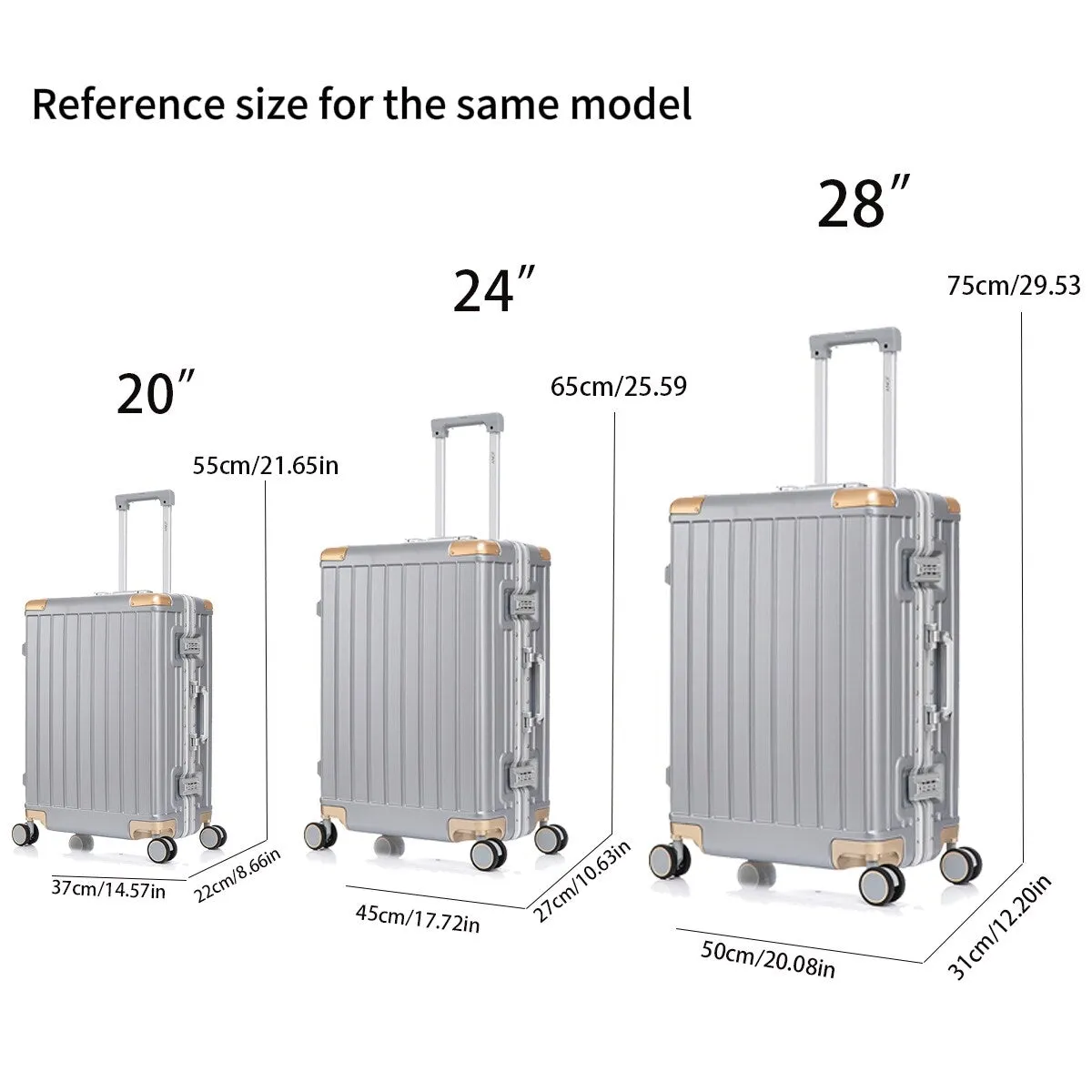 20/24/28 inch Luggage Set with Adjustable Handle and Swivel Wheels