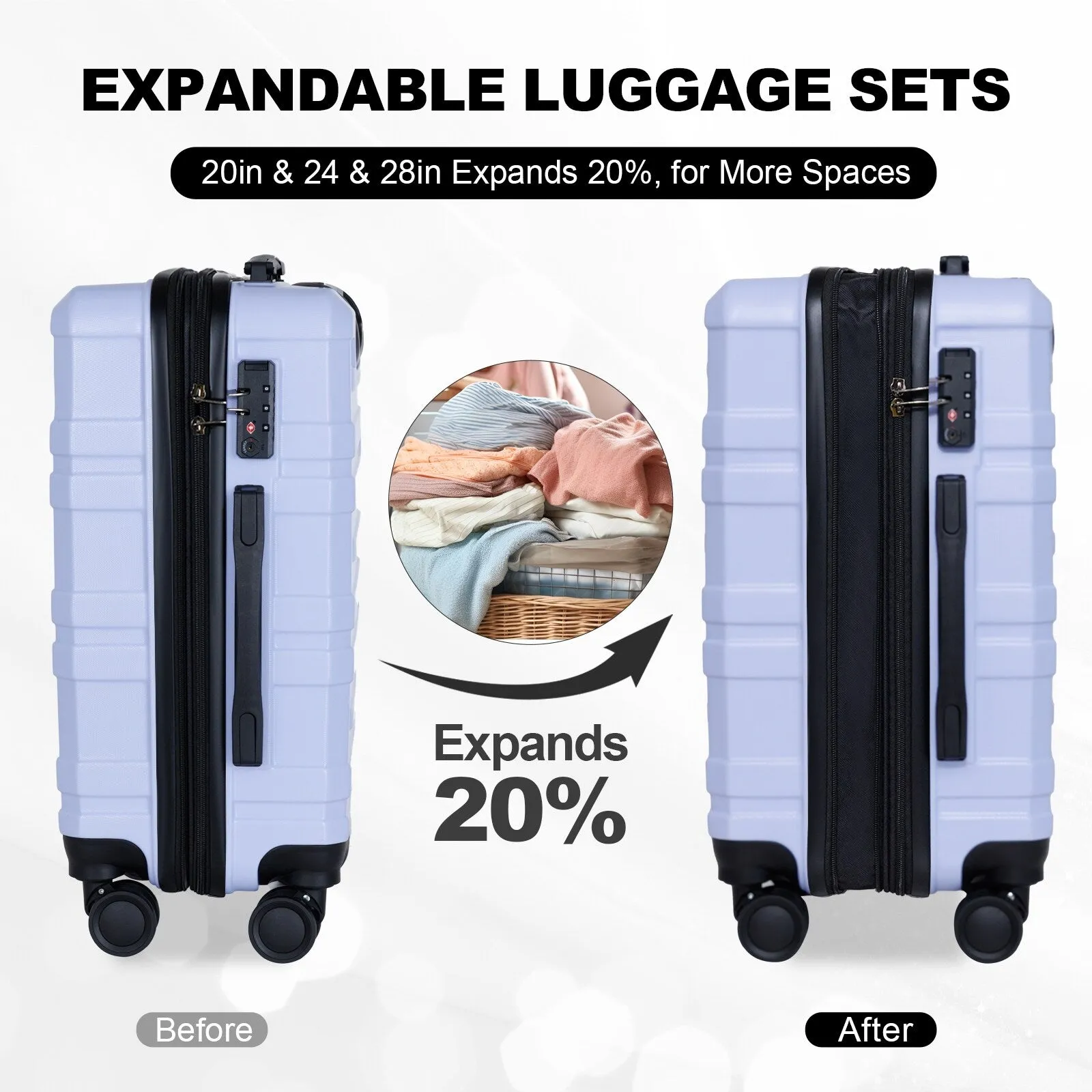 28/24/20 Luggage Sets with Dual Spinner Wheels, Hardshell Expandable Luggage with Tsa Approved Lock