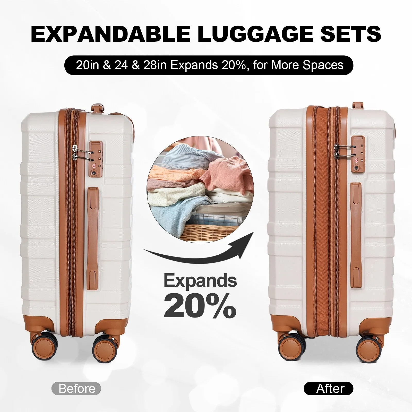 28/24/20 Luggage Sets with Dual Spinner Wheels, Hardshell Expandable Luggage with Tsa Approved Lock