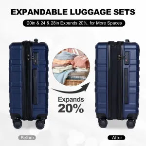 28/24/20 Luggage Sets with Dual Spinner Wheels, Hardshell Expandable Luggage with Tsa Approved Lock