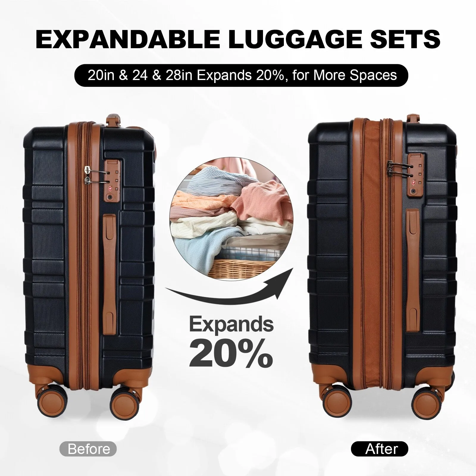 28/24/20 Luggage Sets with Dual Spinner Wheels, Hardshell Expandable Luggage with Tsa Approved Lock