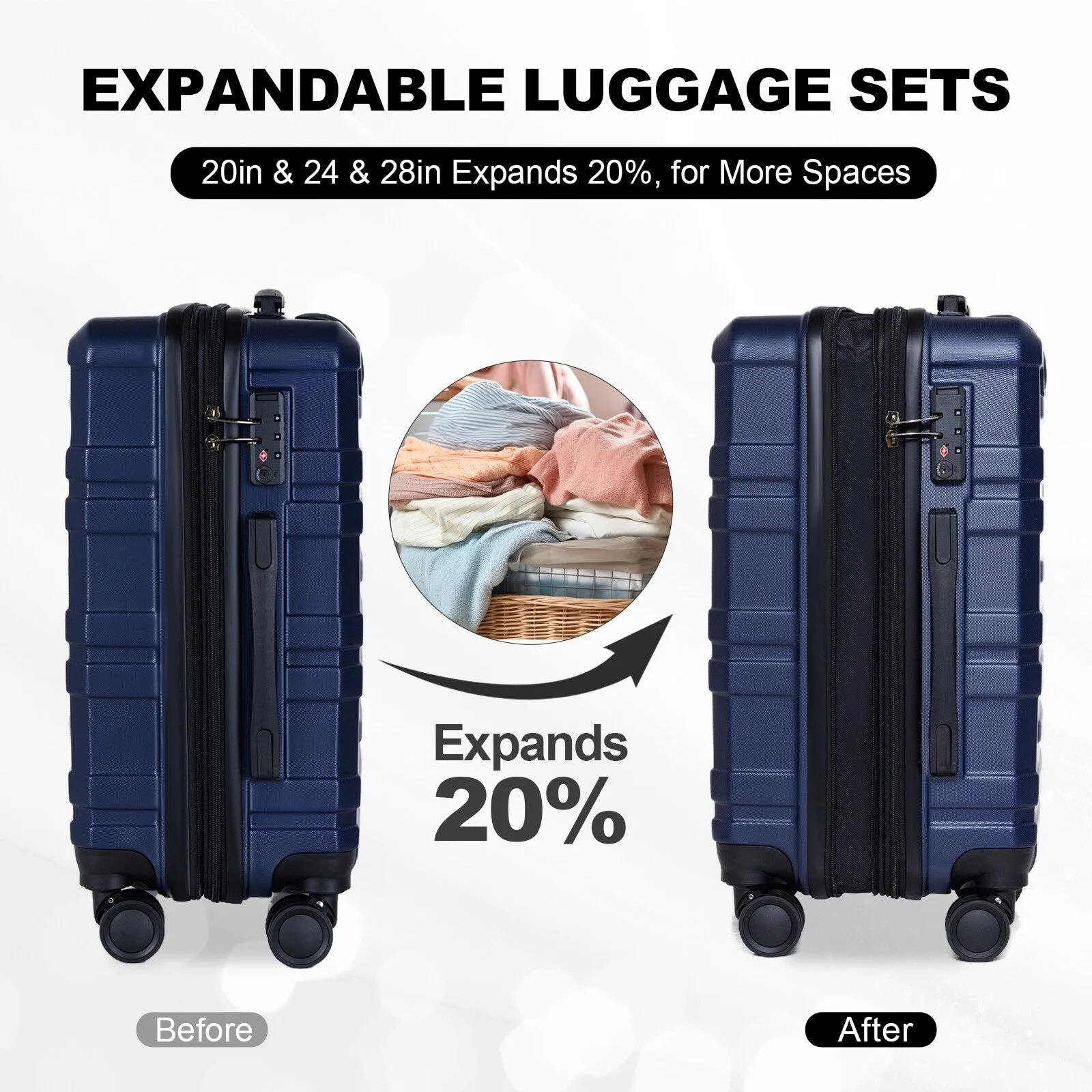 28/24/20 Luggage Sets with Dual Spinner Wheels, Hardshell Expandable Luggage with Tsa Approved Lock