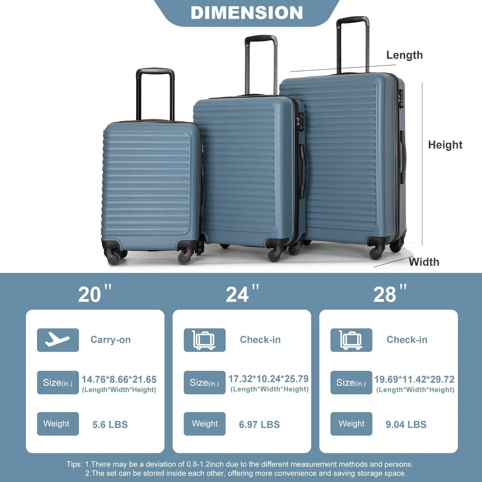 3-Piece ABS Luggage Set with TSA Lock and Spinner Wheels
