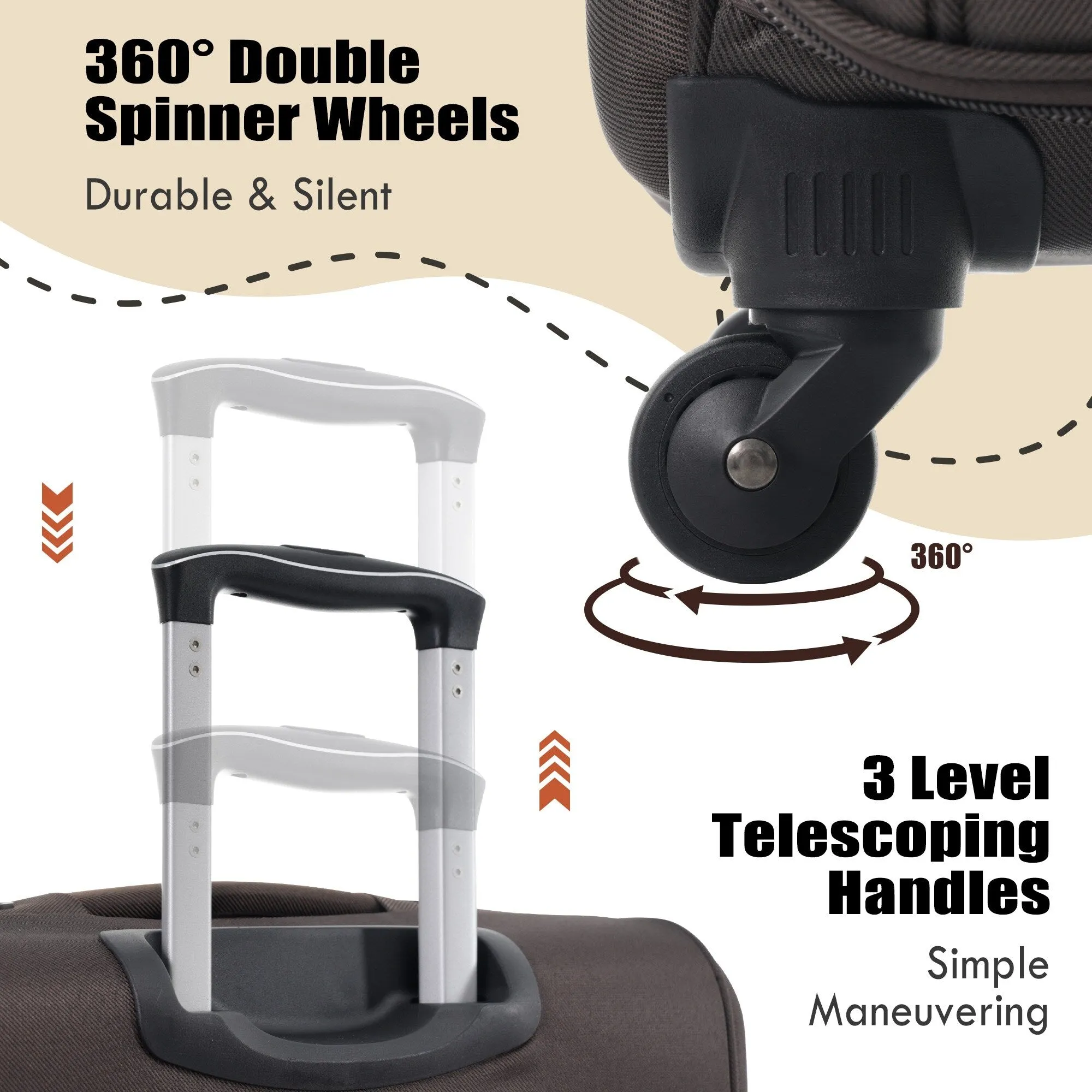 3 Piece Expandable Luggage Set with Duffel Bag and Upright Spinner, Softside Suitcase with TSA Combination Lock & Toiletry Bag
