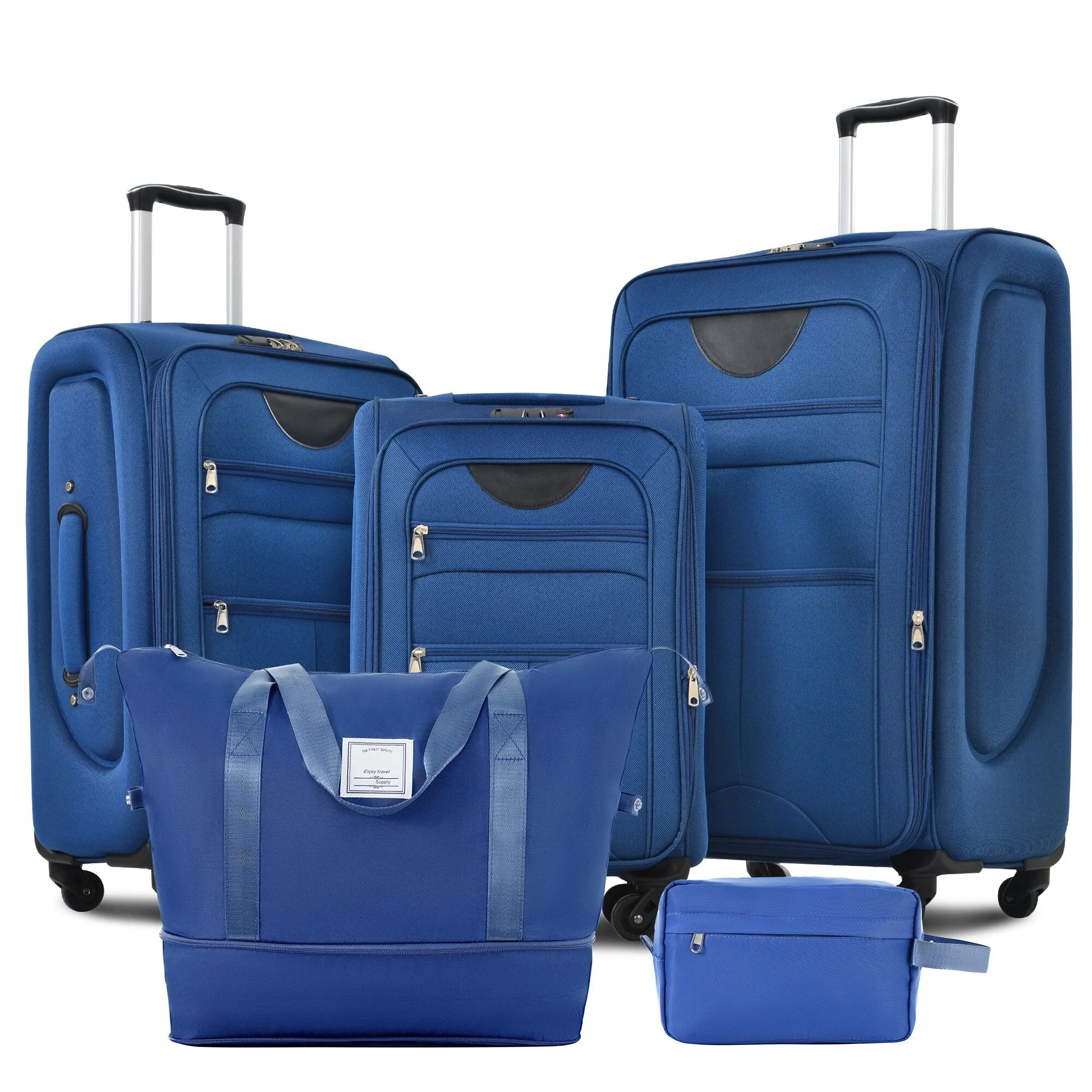 3 Piece Expandable Luggage Set with Duffel Bag and Upright Spinner, Softside Suitcase with TSA Combination Lock & Toiletry Bag