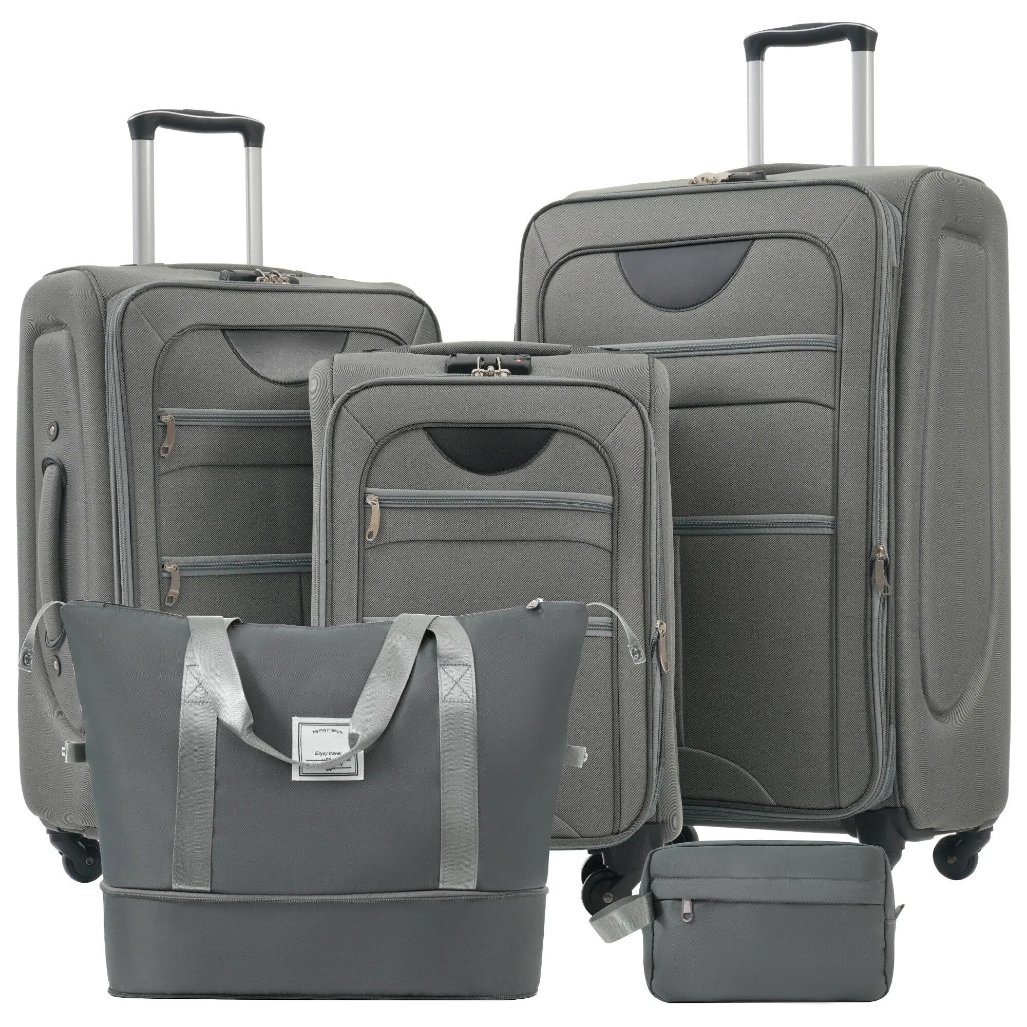3 Piece Expandable Luggage Set with Duffel Bag and Upright Spinner, Softside Suitcase with TSA Combination Lock & Toiletry Bag