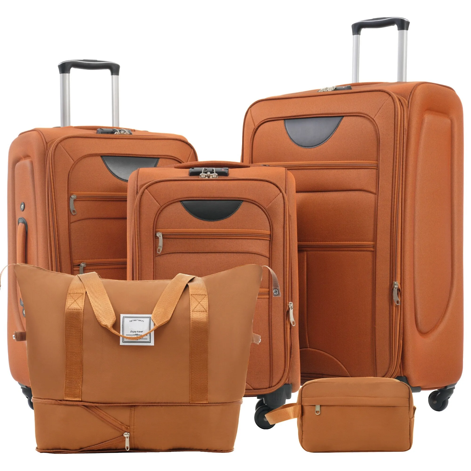 3 Piece Expandable Luggage Set with Duffel Bag and Upright Spinner, Softside Suitcase with TSA Combination Lock & Toiletry Bag