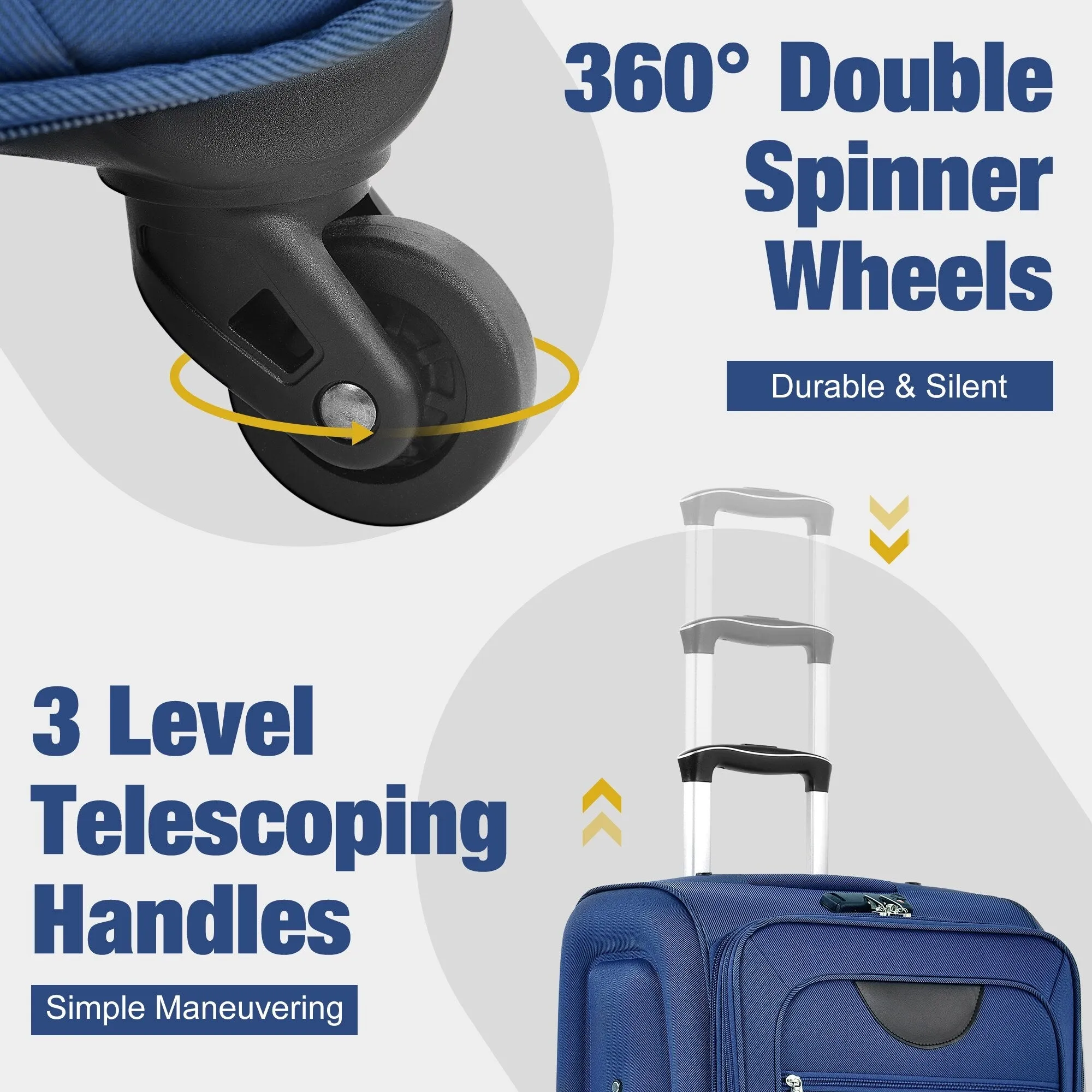 3 Piece Expandable Luggage Set with Duffel Bag and Upright Spinner, Softside Suitcase with TSA Combination Lock & Toiletry Bag