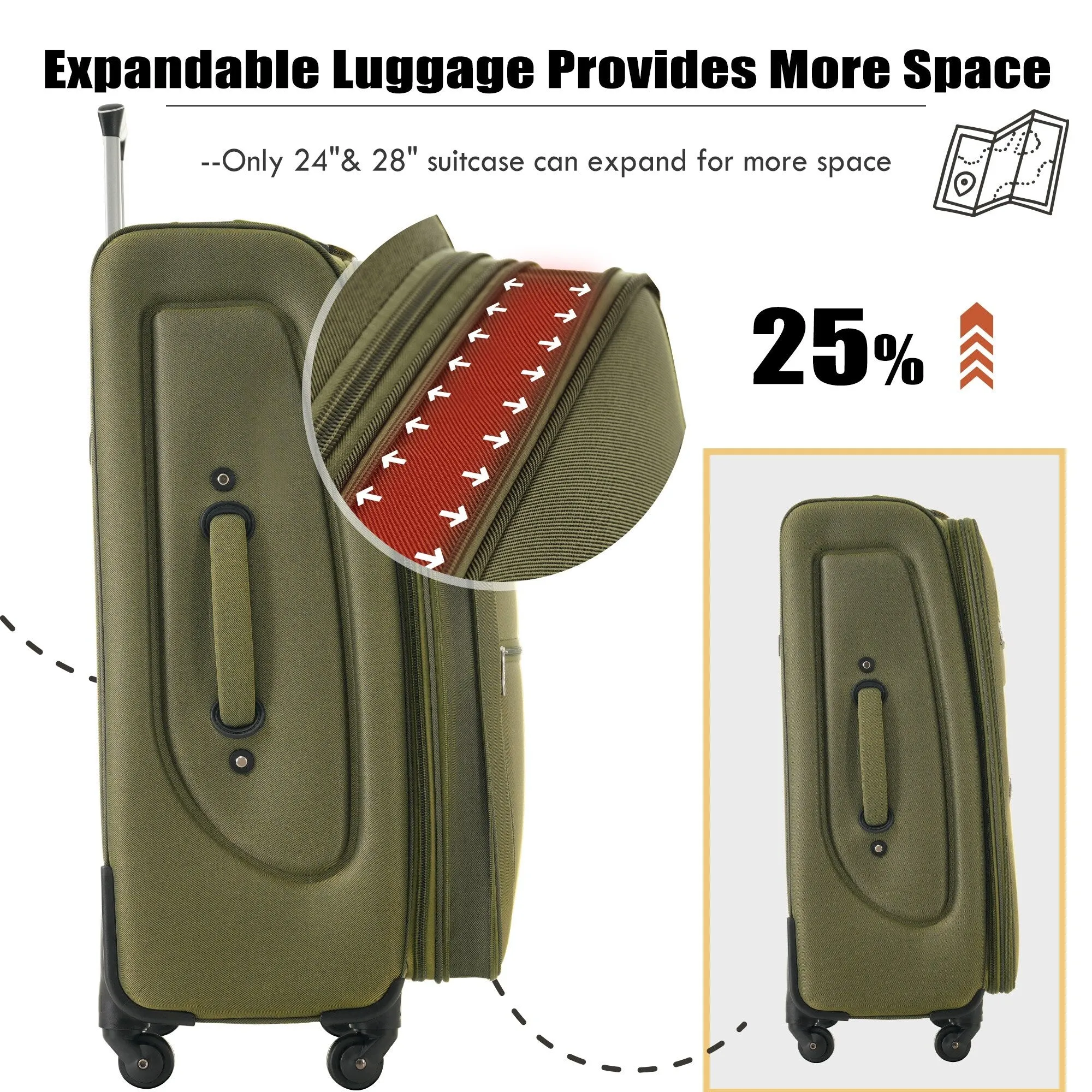 3 Piece Expandable Luggage Set with Duffel Bag and Upright Spinner, Softside Suitcase with TSA Combination Lock & Toiletry Bag