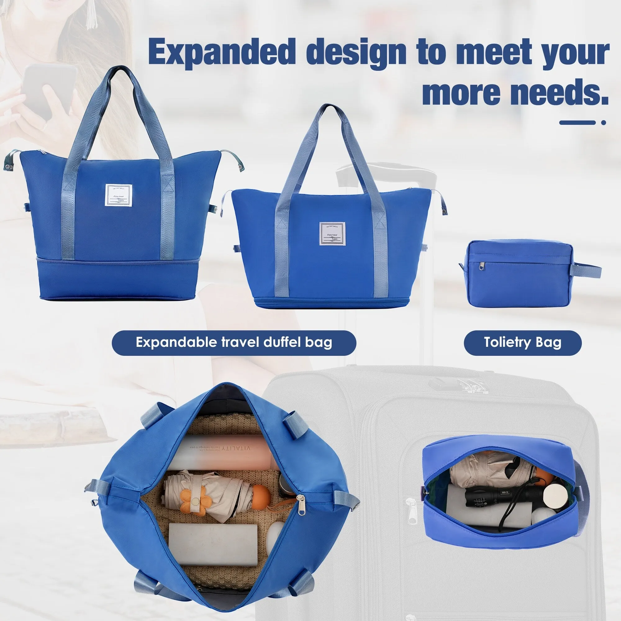 3 Piece Expandable Luggage Set with Duffel Bag and Upright Spinner, Softside Suitcase with TSA Combination Lock & Toiletry Bag