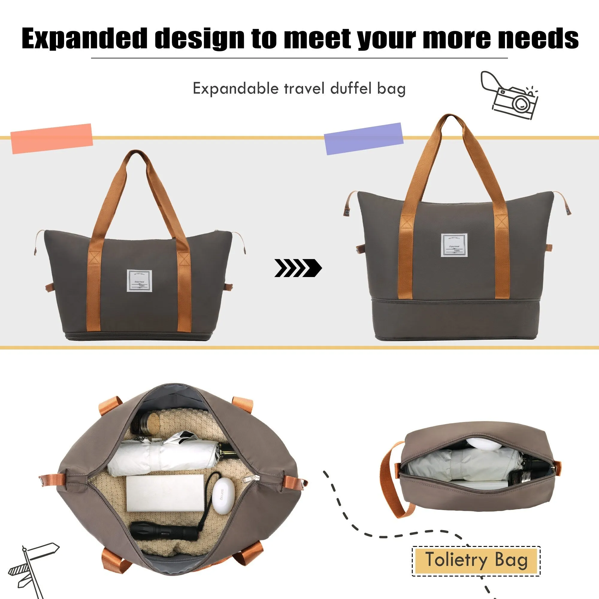 3 Piece Expandable Luggage Set with Duffel Bag and Upright Spinner, Softside Suitcase with TSA Combination Lock & Toiletry Bag