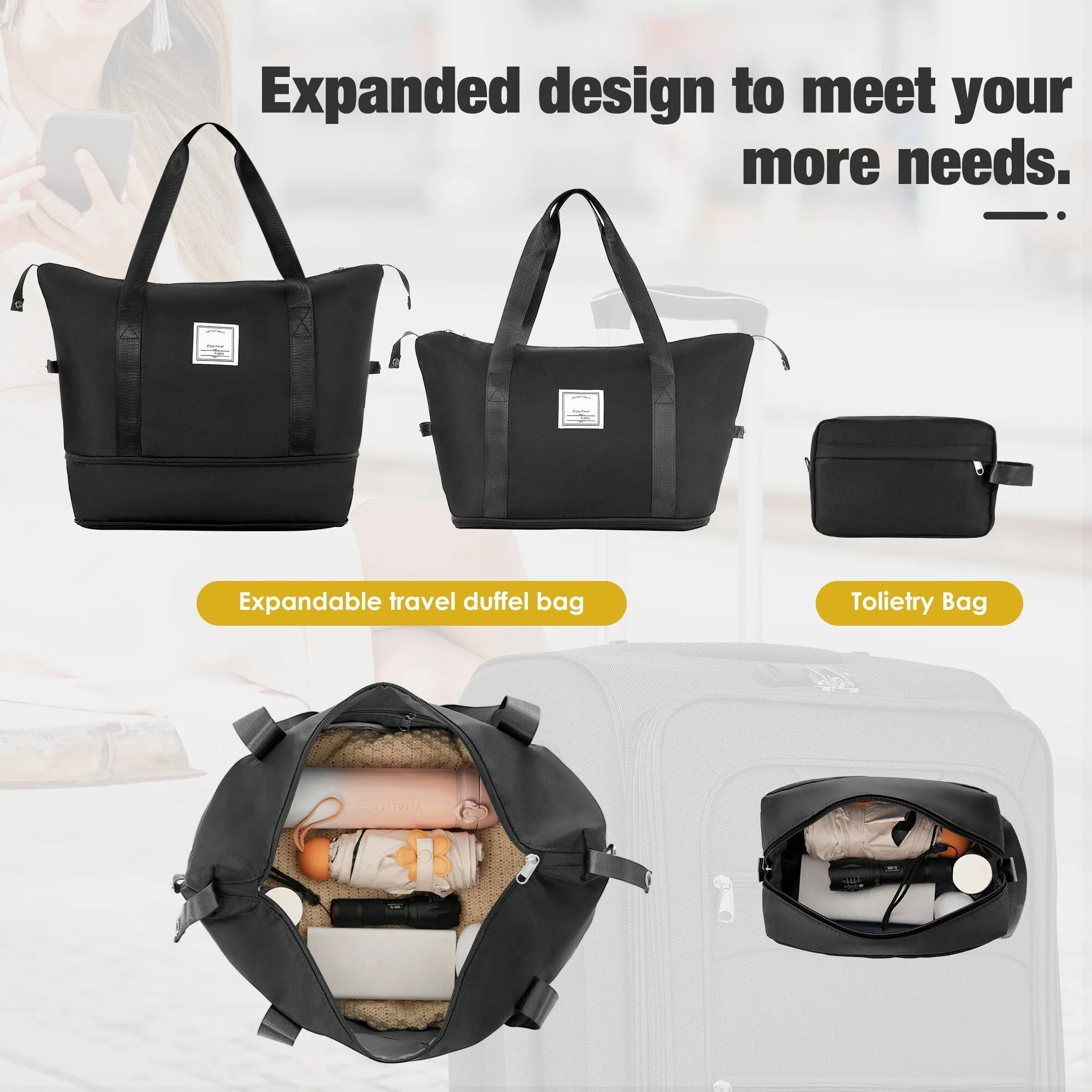 3 Piece Expandable Luggage Set with Duffel Bag and Upright Spinner, Softside Suitcase with TSA Combination Lock & Toiletry Bag