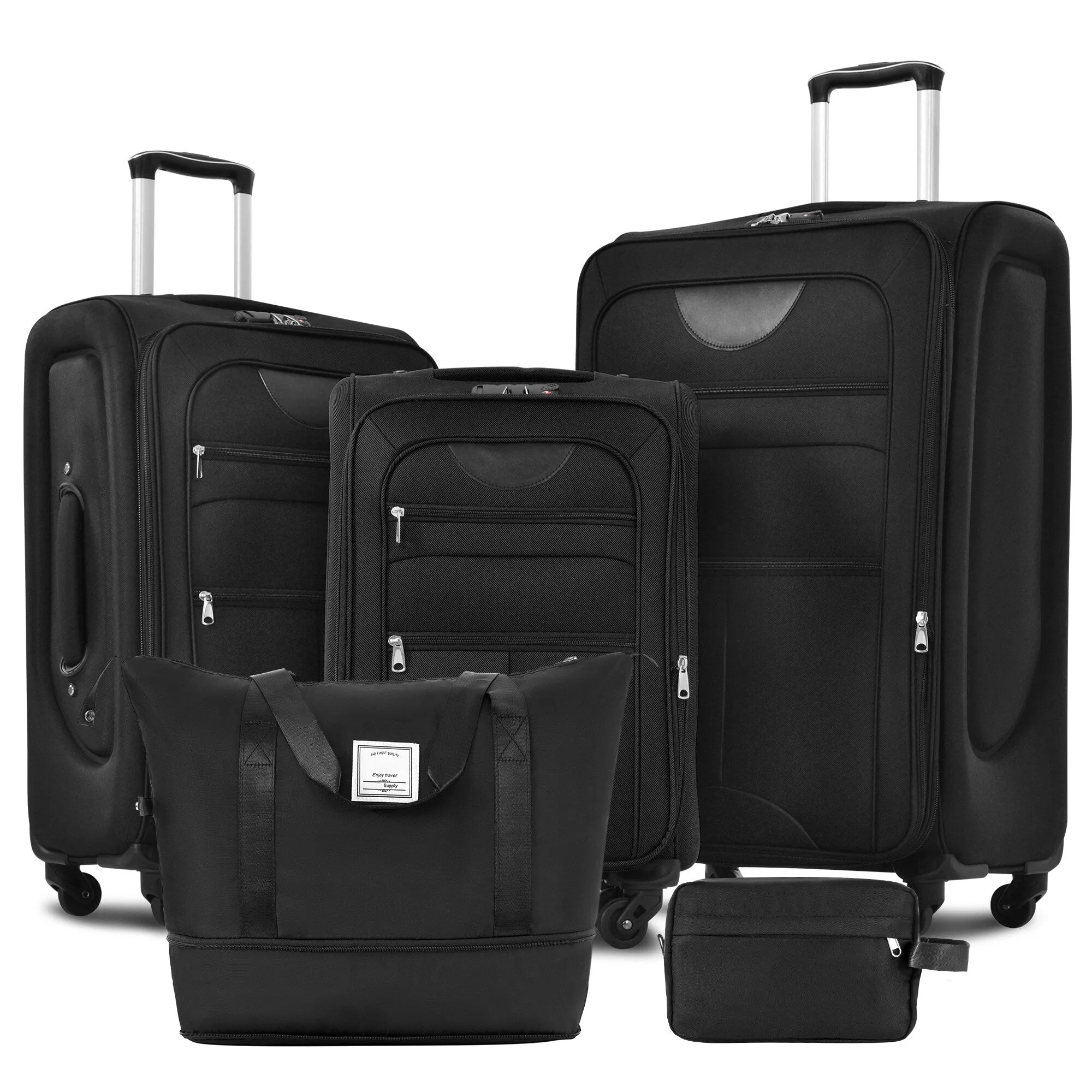 3 Piece Expandable Luggage Set with Duffel Bag and Upright Spinner, Softside Suitcase with TSA Combination Lock & Toiletry Bag