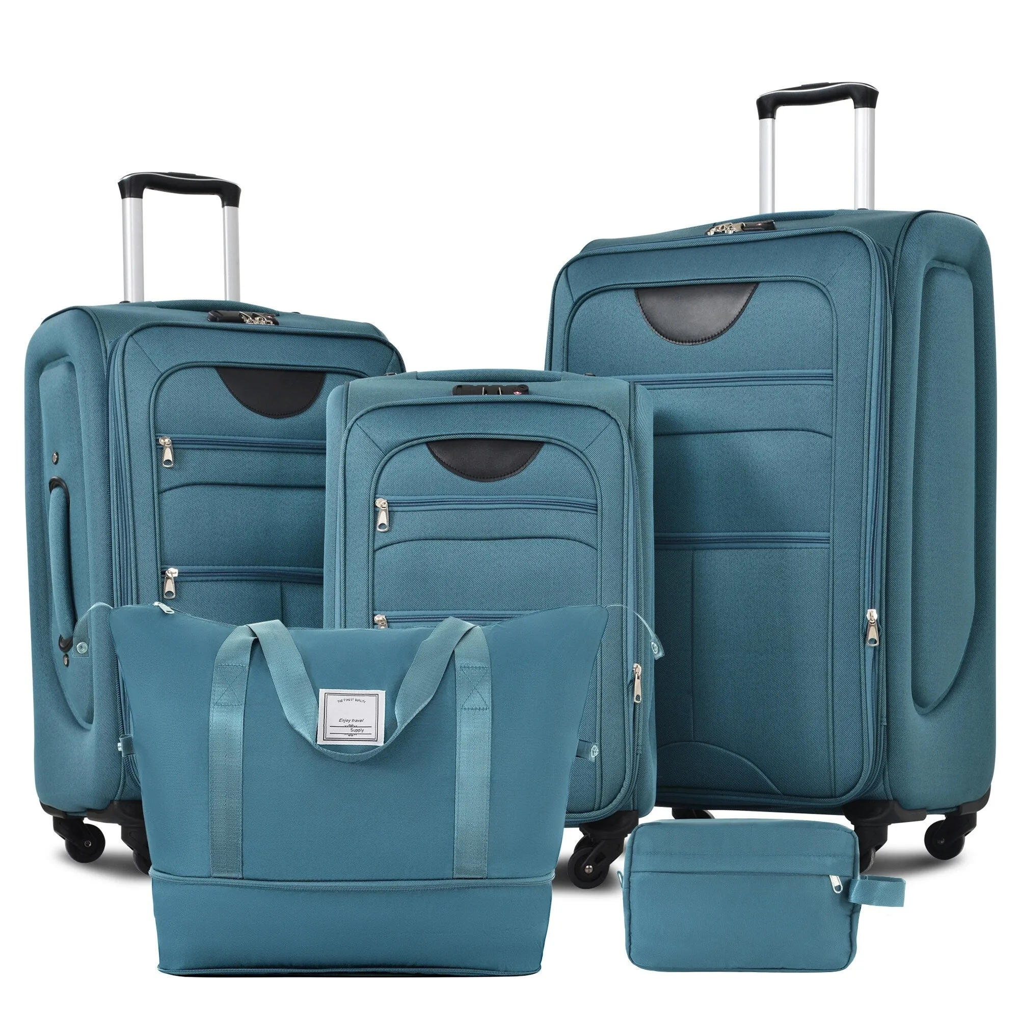 3 Piece Expandable Luggage Set with Duffel Bag and Upright Spinner, Softside Suitcase with TSA Combination Lock & Toiletry Bag
