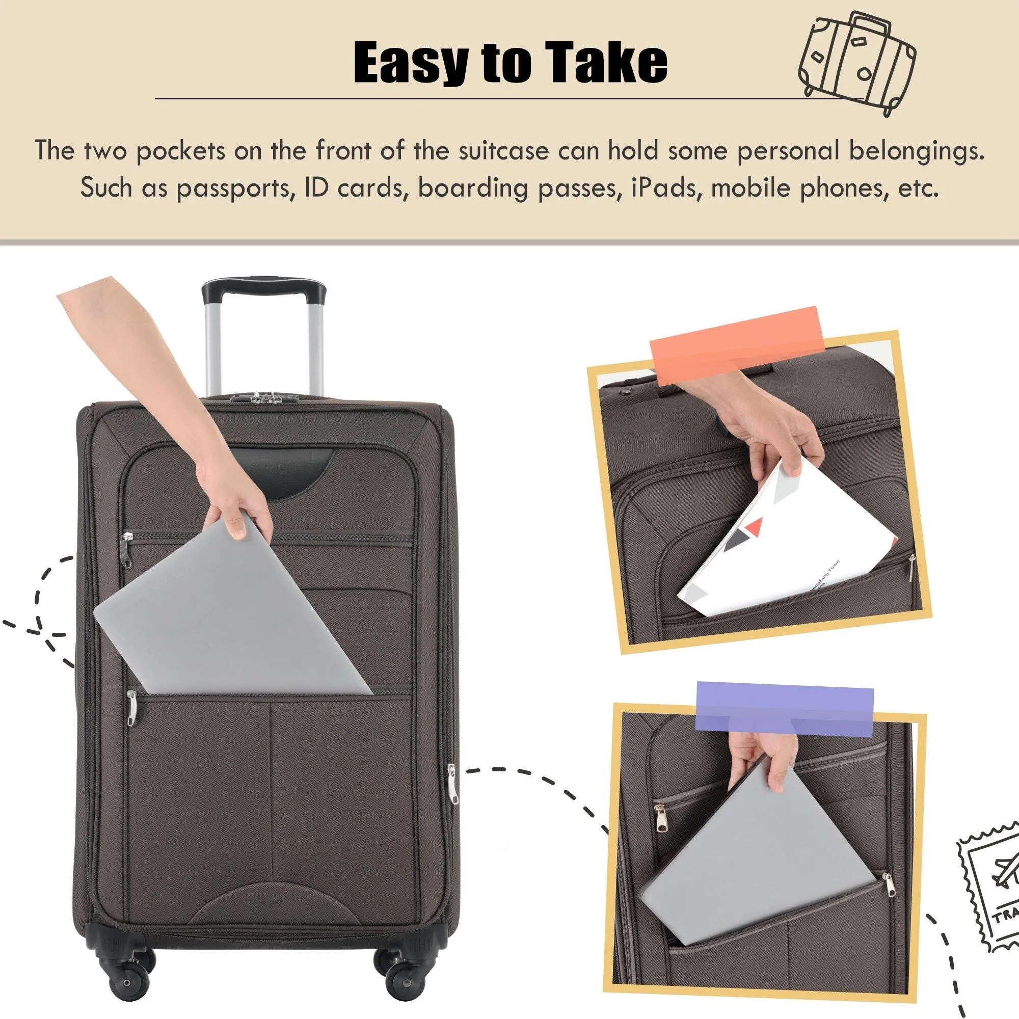 3 Piece Expandable Luggage Set with Duffel Bag and Upright Spinner, Softside Suitcase with TSA Combination Lock & Toiletry Bag