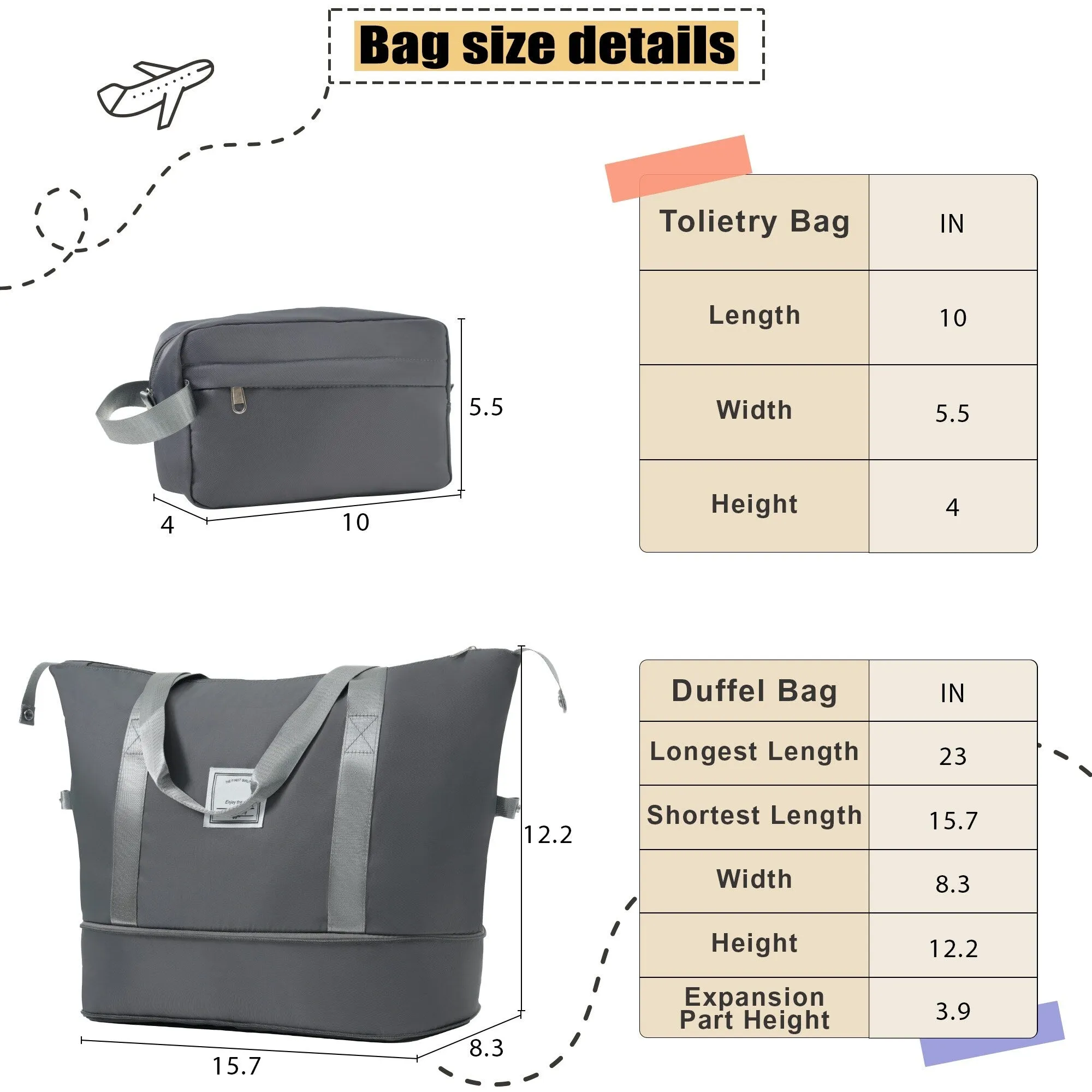 3 Piece Expandable Luggage Set with Duffel Bag and Upright Spinner, Softside Suitcase with TSA Combination Lock & Toiletry Bag