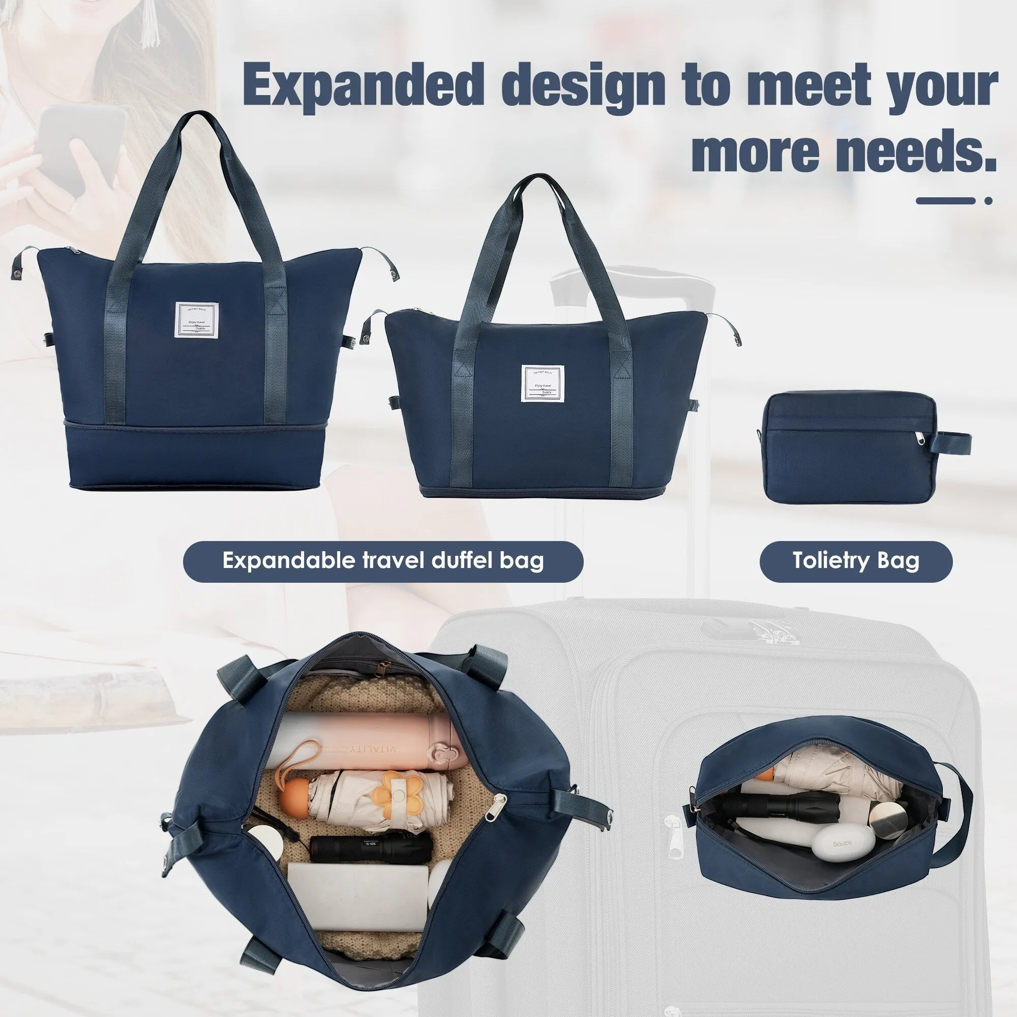 3 Piece Expandable Luggage Set with Duffel Bag and Upright Spinner, Softside Suitcase with TSA Combination Lock & Toiletry Bag