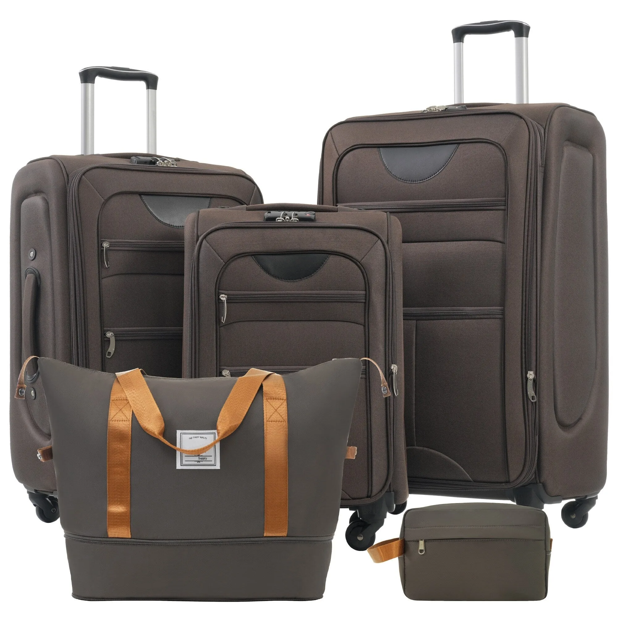 3 Piece Expandable Luggage Set with Duffel Bag and Upright Spinner, Softside Suitcase with TSA Combination Lock & Toiletry Bag