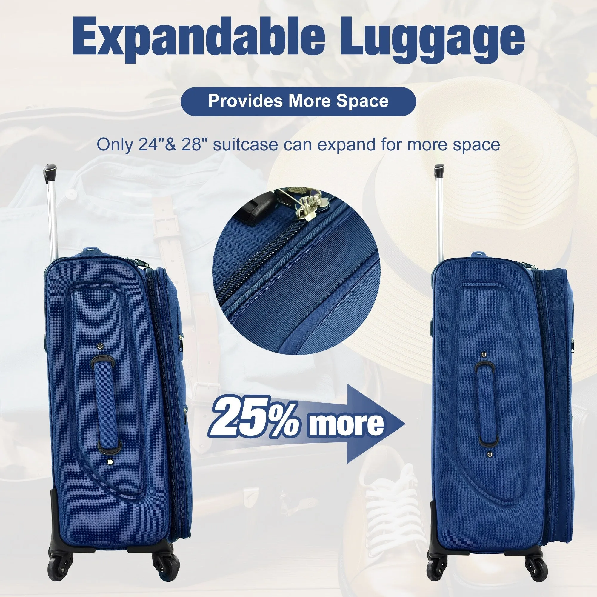 3 Piece Expandable Luggage Set with Duffel Bag and Upright Spinner, Softside Suitcase with TSA Combination Lock & Toiletry Bag