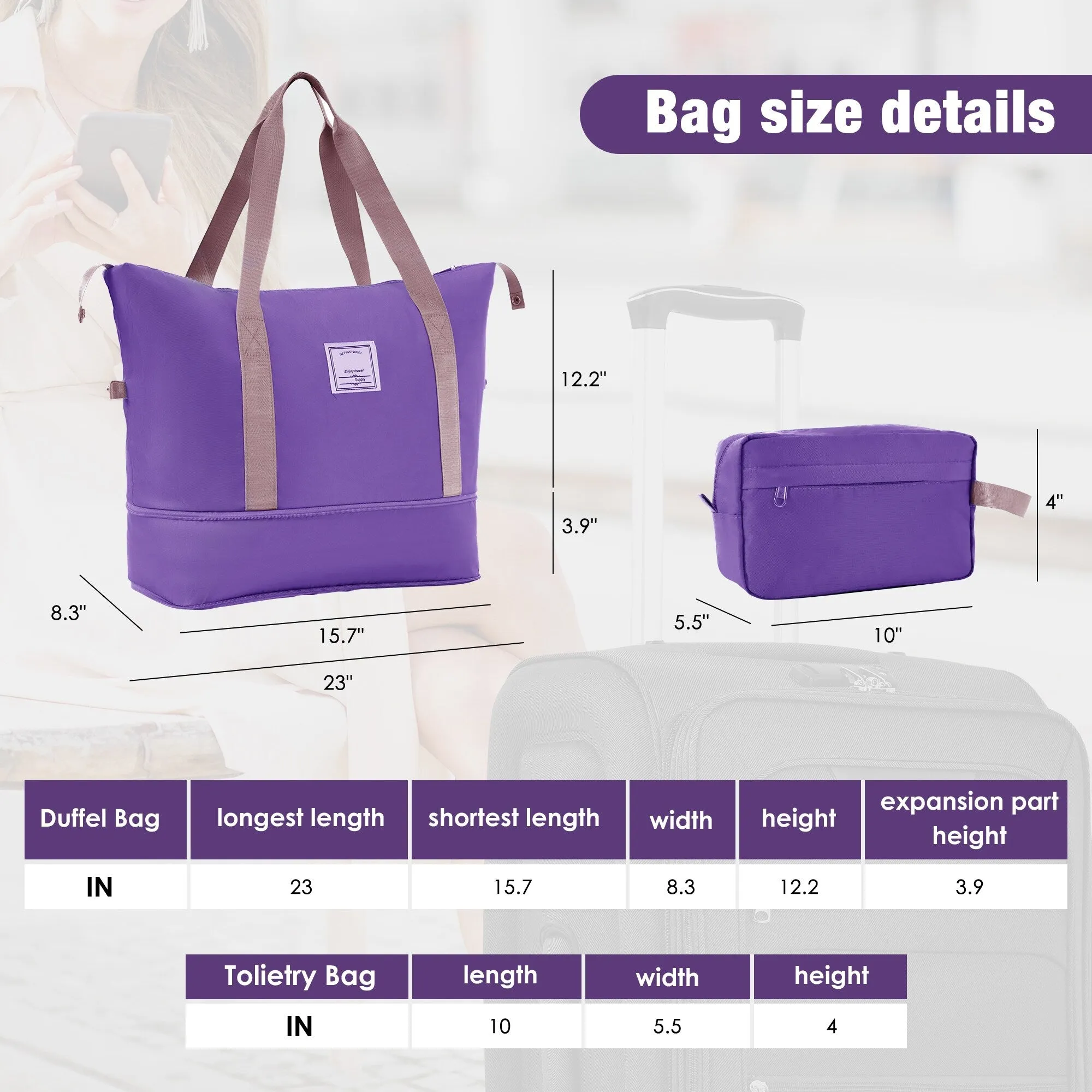 3 Piece Expandable Luggage Set with Duffel Bag and Upright Spinner, Softside Suitcase with TSA Combination Lock & Toiletry Bag
