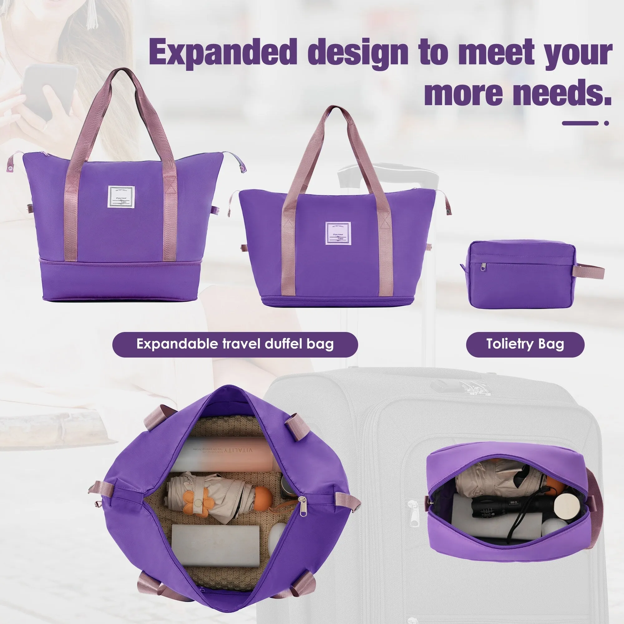 3 Piece Expandable Luggage Set with Duffel Bag and Upright Spinner, Softside Suitcase with TSA Combination Lock & Toiletry Bag