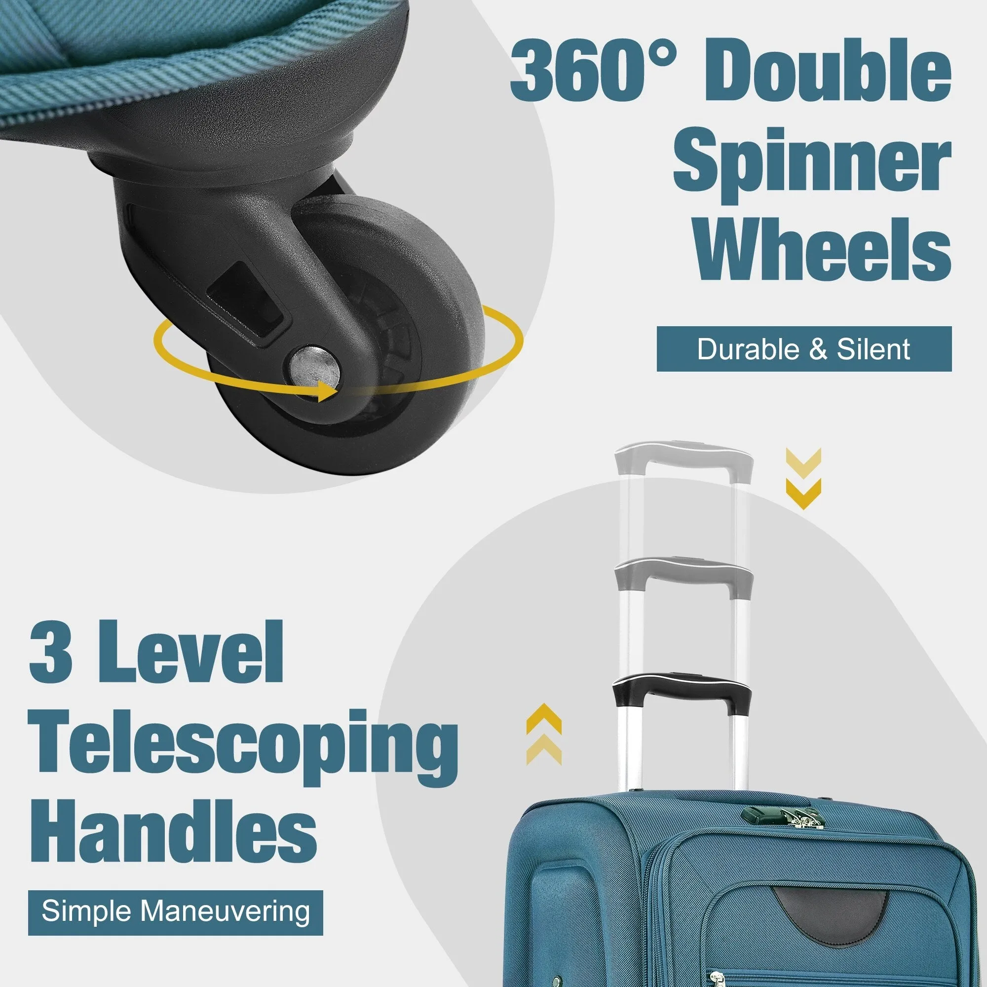 3 Piece Expandable Luggage Set with Duffel Bag and Upright Spinner, Softside Suitcase with TSA Combination Lock & Toiletry Bag