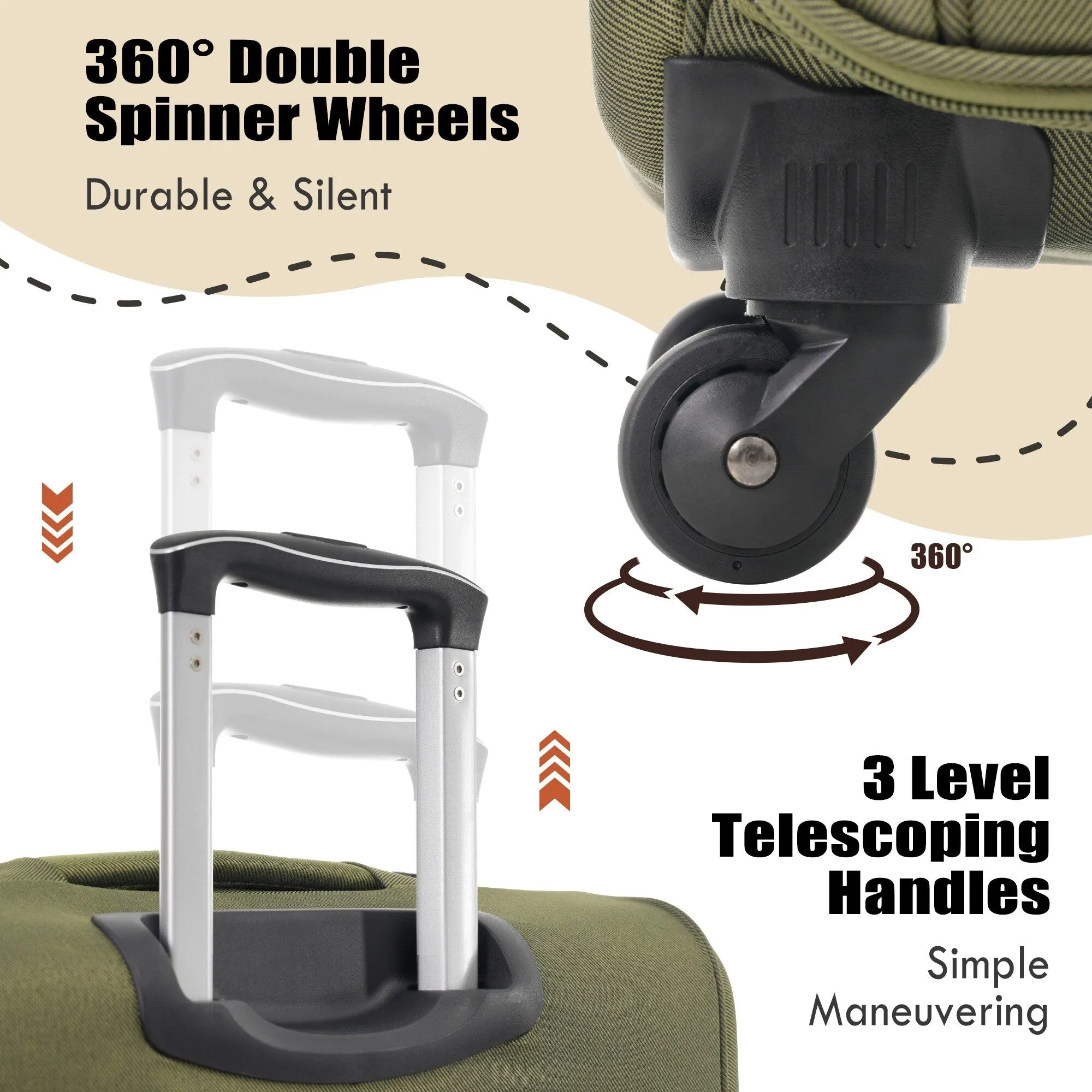 3 Piece Expandable Luggage Set with Duffel Bag and Upright Spinner, Softside Suitcase with TSA Combination Lock & Toiletry Bag