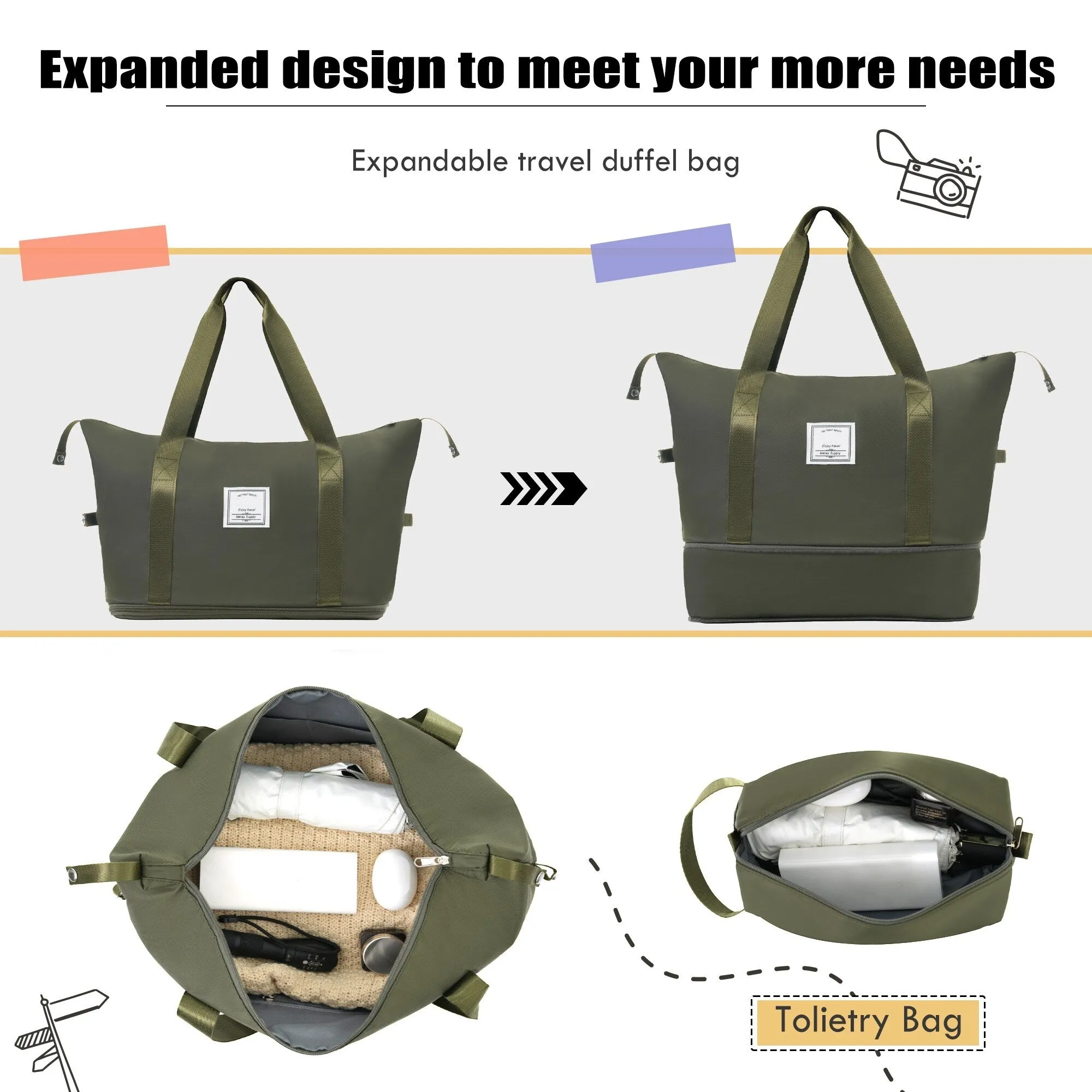 3 Piece Expandable Luggage Set with Duffel Bag and Upright Spinner, Softside Suitcase with TSA Combination Lock & Toiletry Bag