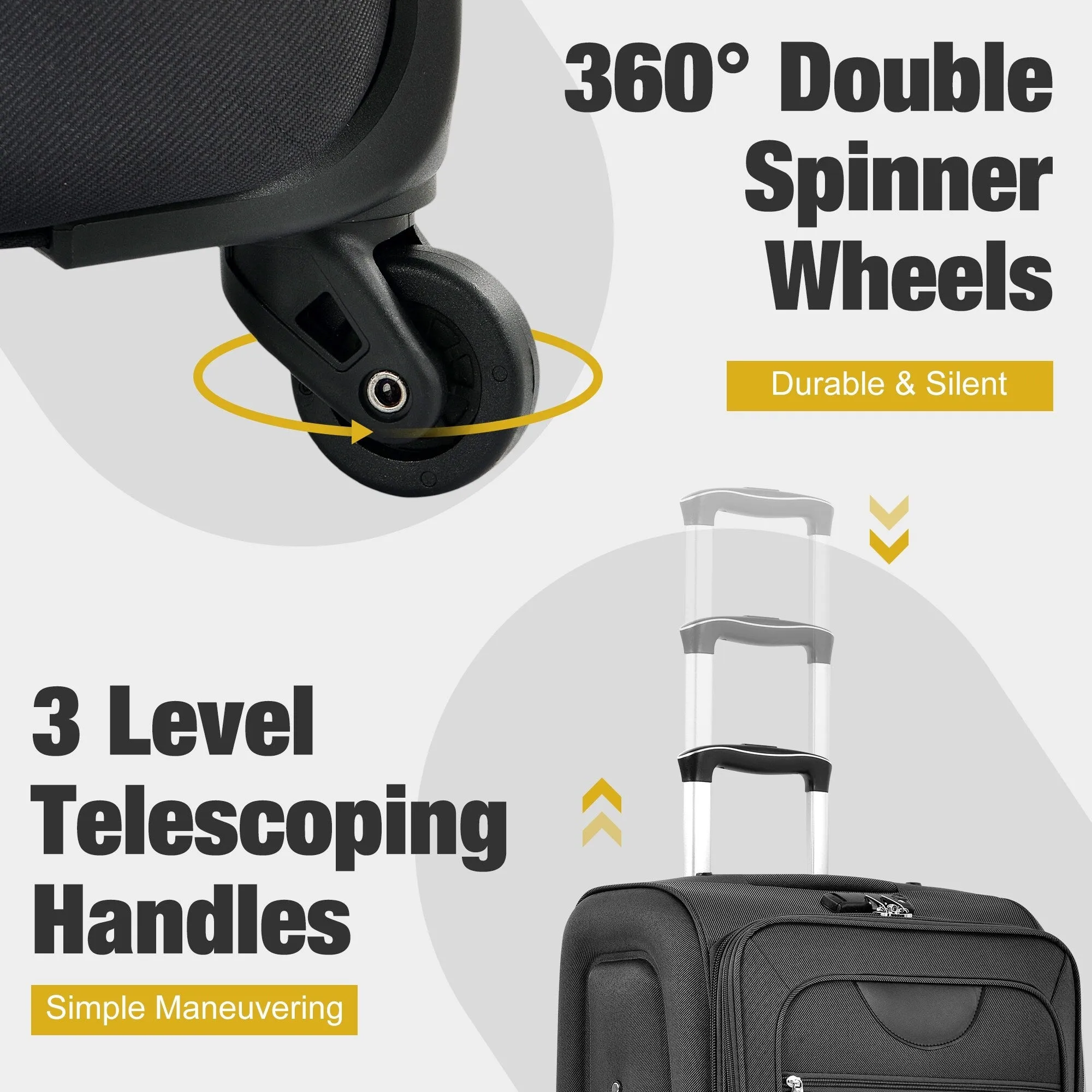 3 Piece Expandable Luggage Set with Duffel Bag and Upright Spinner, Softside Suitcase with TSA Combination Lock & Toiletry Bag