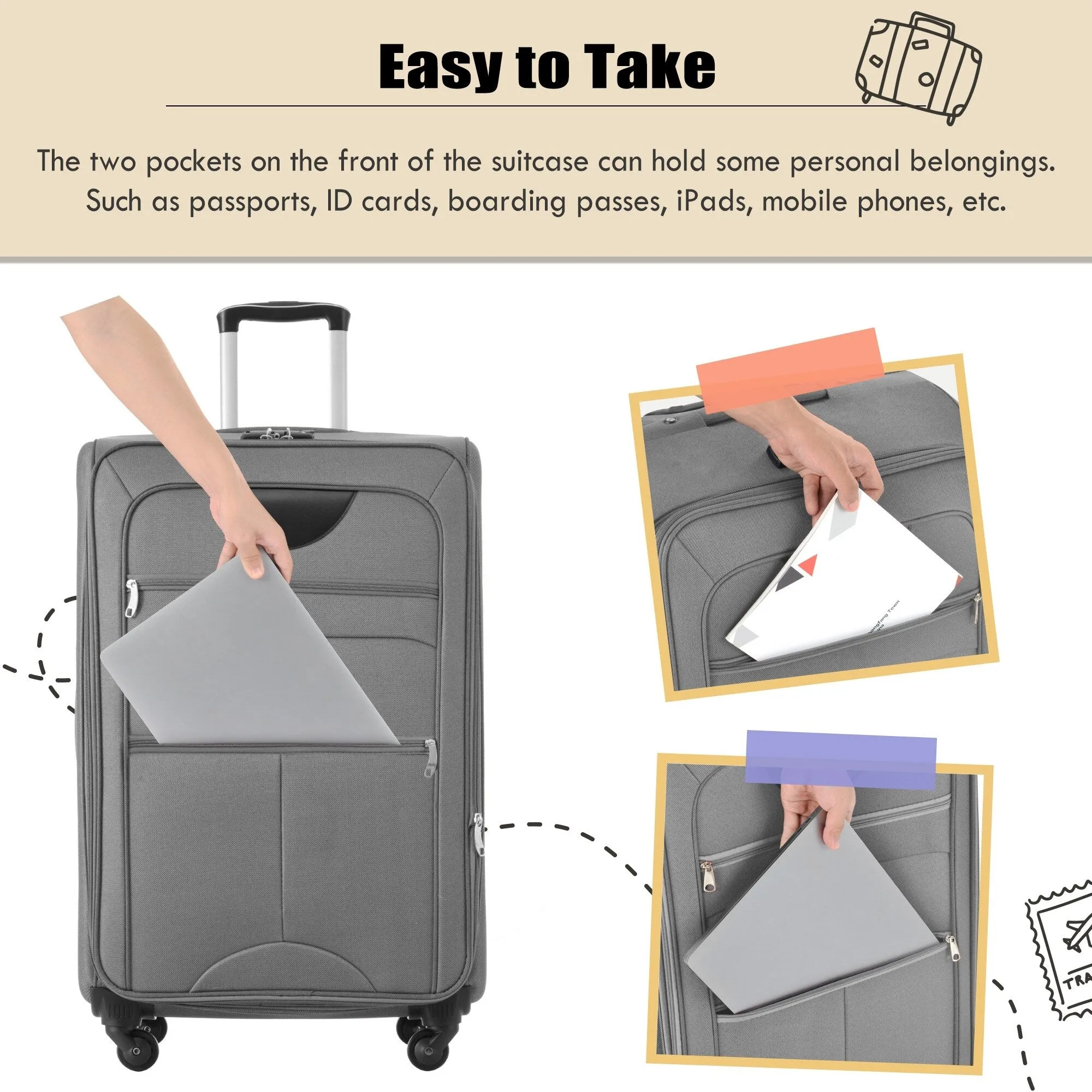 3 Piece Expandable Luggage Set with Duffel Bag and Upright Spinner, Softside Suitcase with TSA Combination Lock & Toiletry Bag