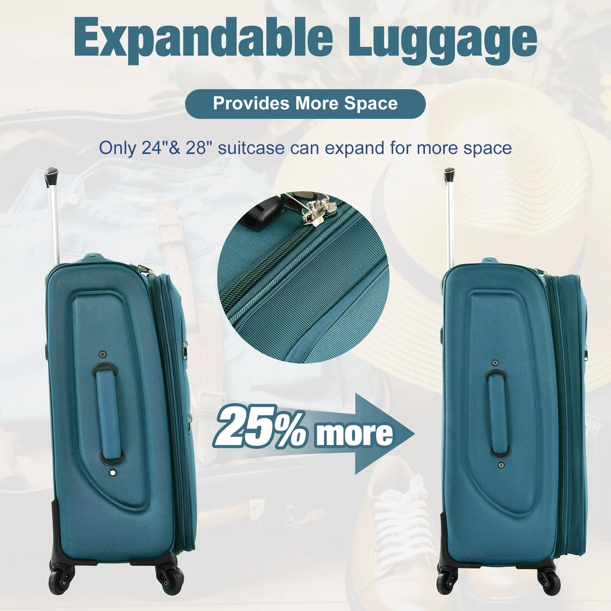 3 Piece Expandable Luggage Set with Duffel Bag and Upright Spinner, Softside Suitcase with TSA Combination Lock & Toiletry Bag
