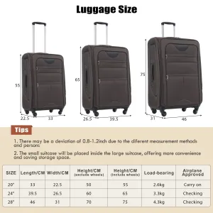 3 Piece Expandable Luggage Set with Duffel Bag and Upright Spinner, Softside Suitcase with TSA Combination Lock & Toiletry Bag