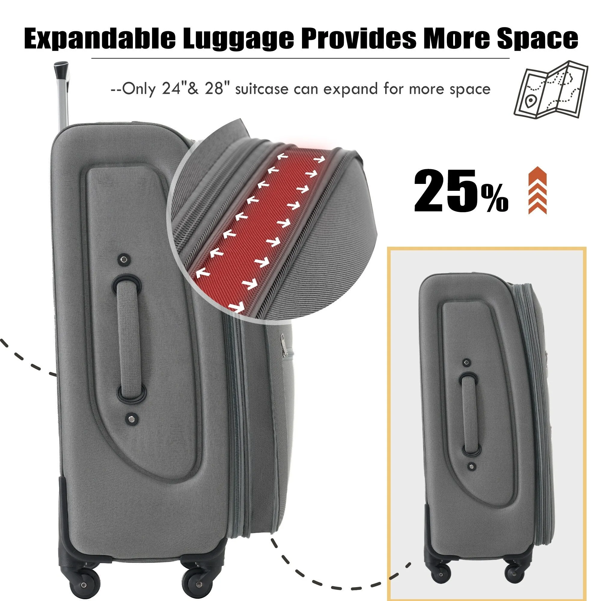 3 Piece Expandable Luggage Set with Duffel Bag and Upright Spinner, Softside Suitcase with TSA Combination Lock & Toiletry Bag