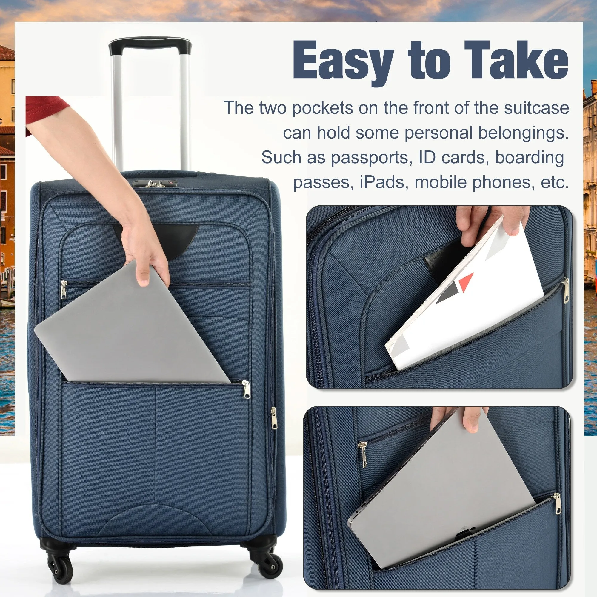 3 Piece Expandable Luggage Set with Duffel Bag and Upright Spinner, Softside Suitcase with TSA Combination Lock & Toiletry Bag