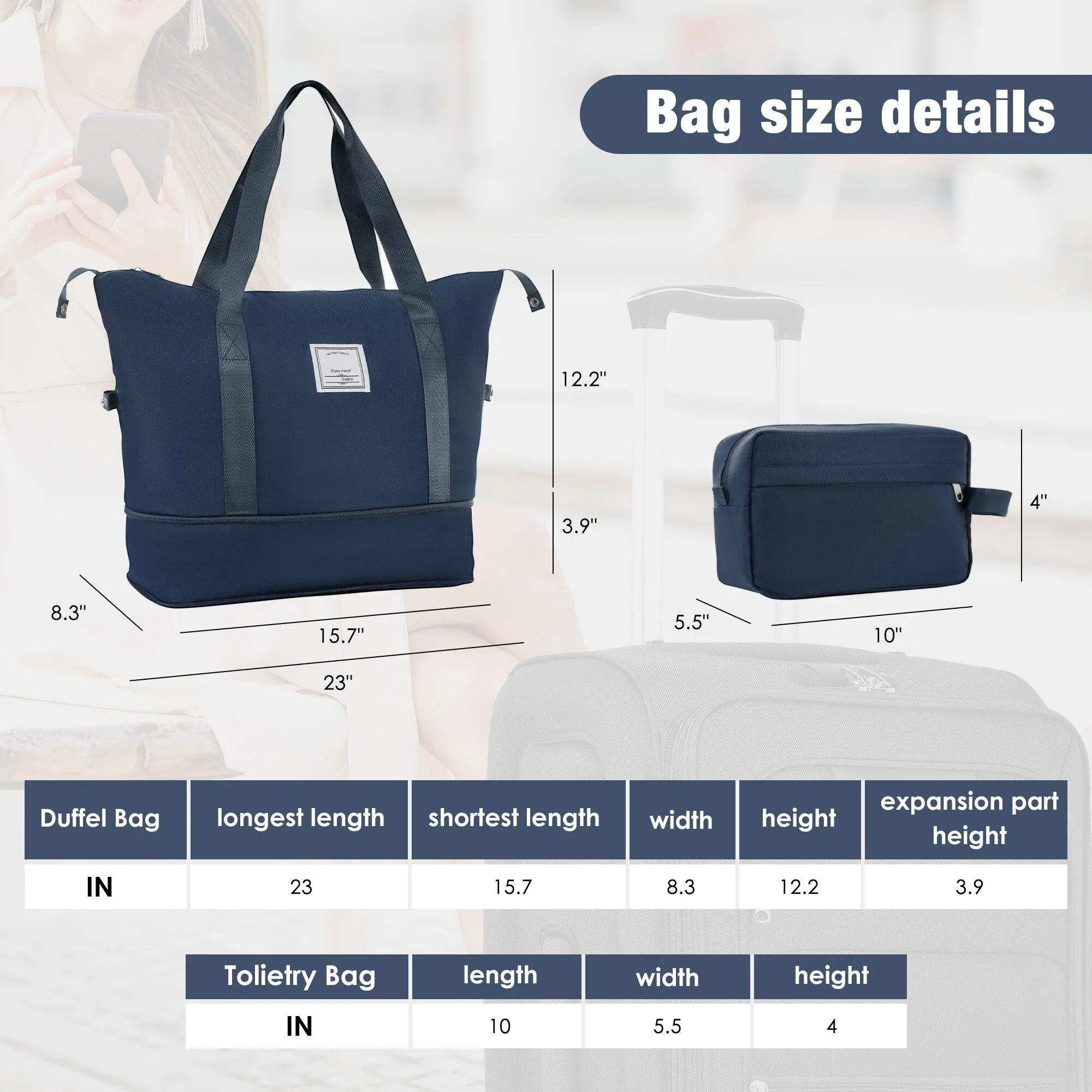 3 Piece Expandable Luggage Set with Duffel Bag and Upright Spinner, Softside Suitcase with TSA Combination Lock & Toiletry Bag