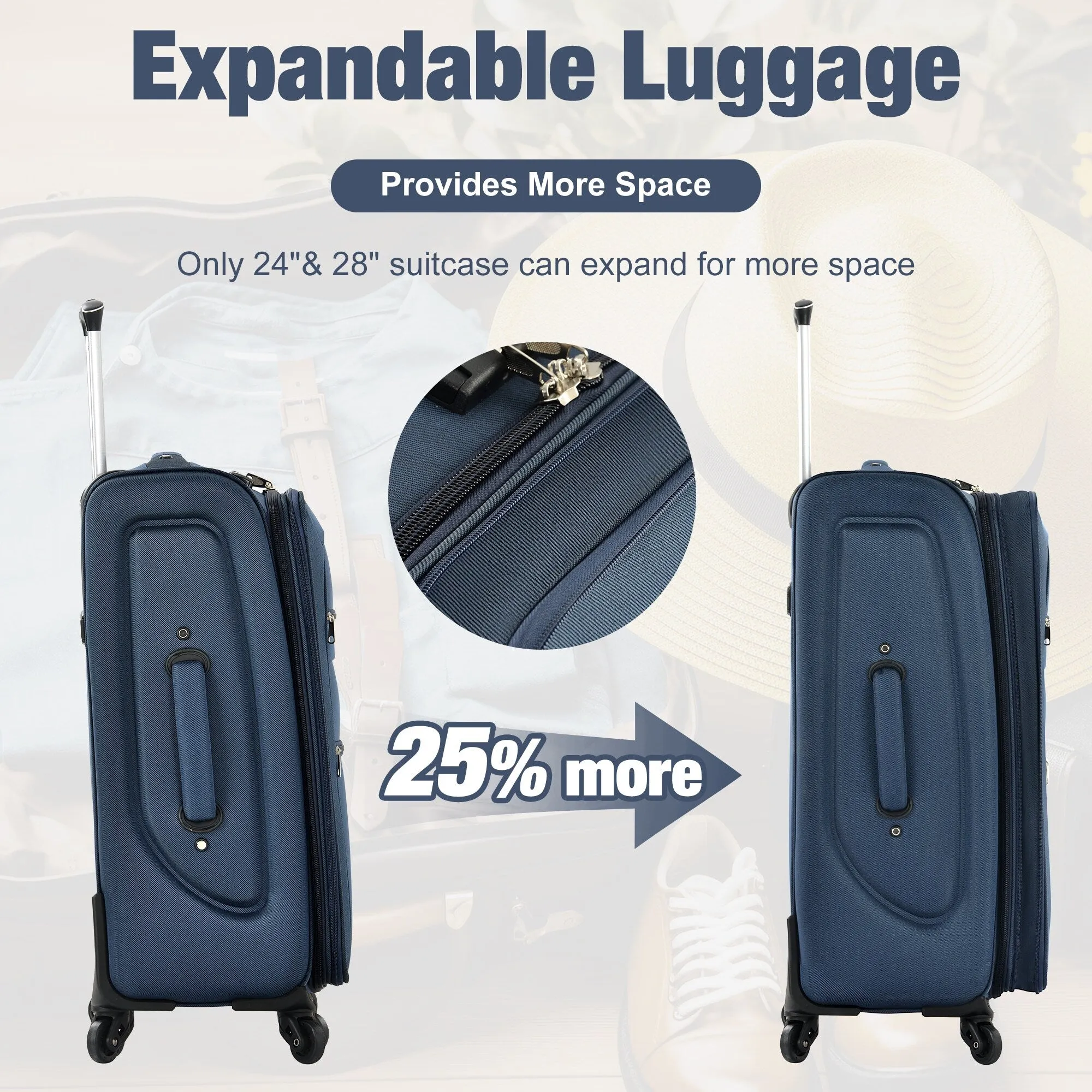 3 Piece Expandable Luggage Set with Duffel Bag and Upright Spinner, Softside Suitcase with TSA Combination Lock & Toiletry Bag