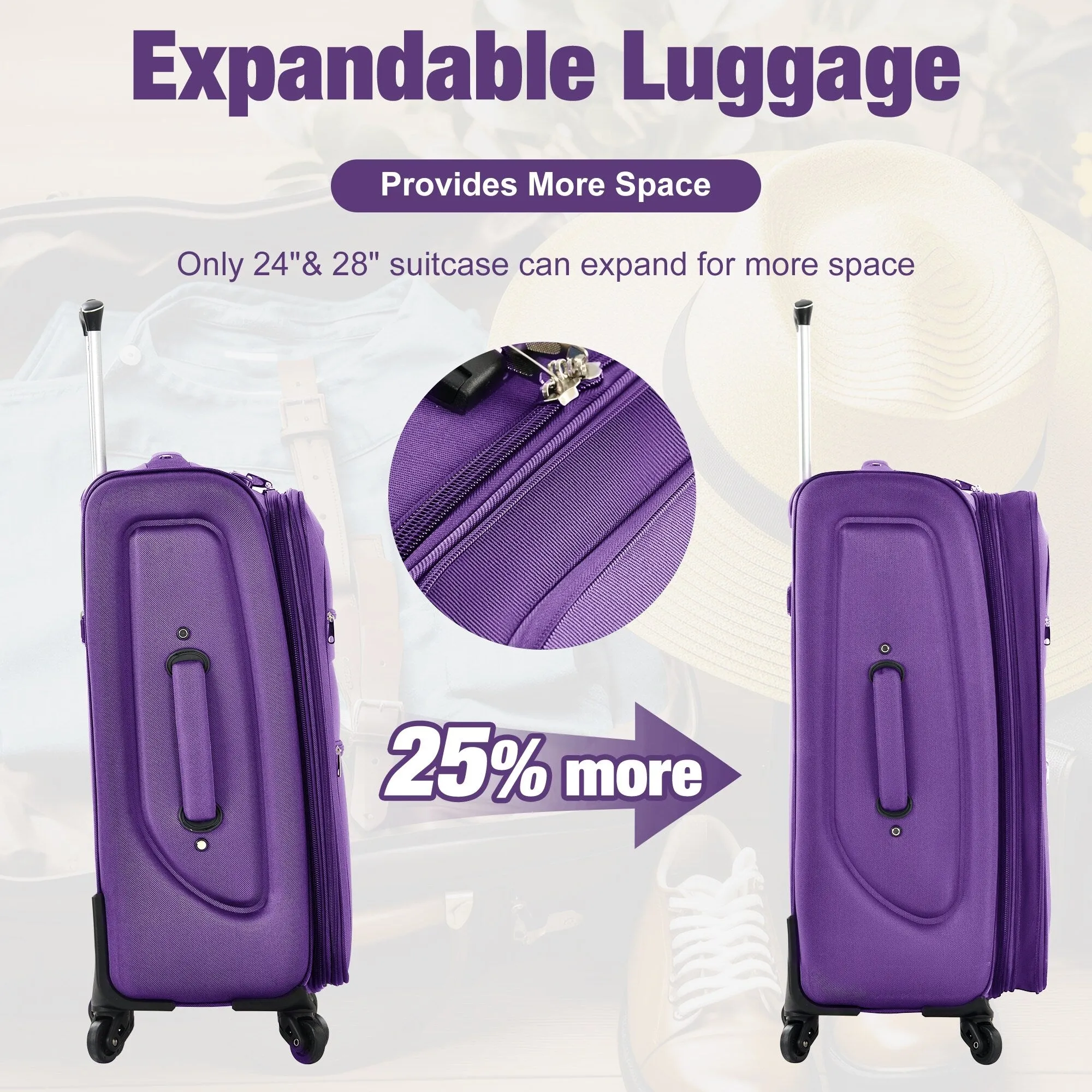 3 Piece Expandable Luggage Set with Duffel Bag and Upright Spinner, Softside Suitcase with TSA Combination Lock & Toiletry Bag