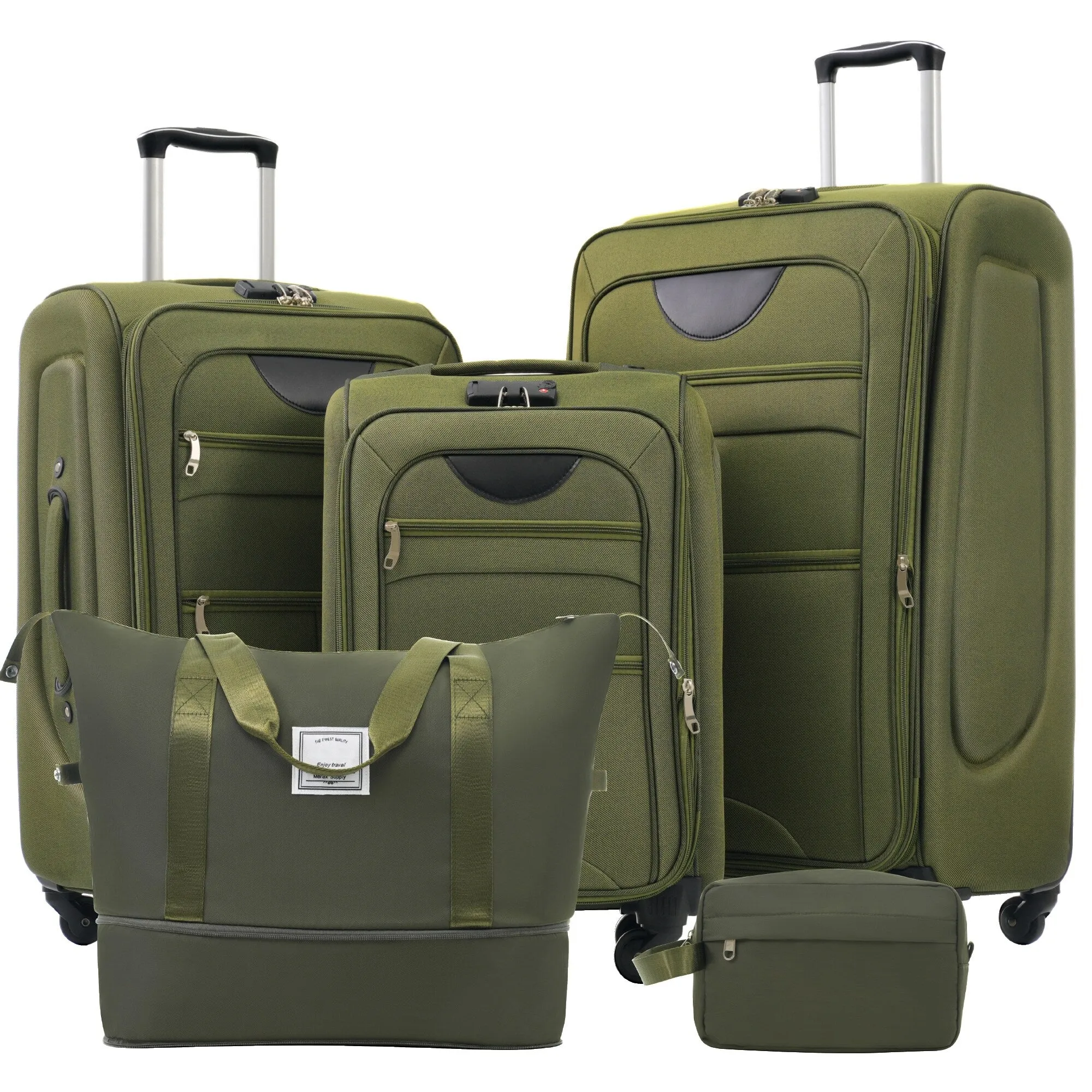 3 Piece Expandable Luggage Set with Duffel Bag and Upright Spinner, Softside Suitcase with TSA Combination Lock & Toiletry Bag