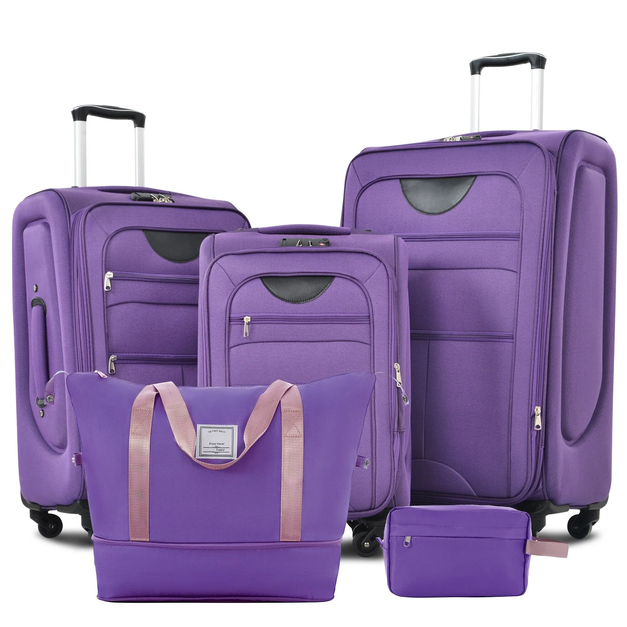 3 Piece Expandable Luggage Set with Duffel Bag and Upright Spinner, Softside Suitcase with TSA Combination Lock & Toiletry Bag