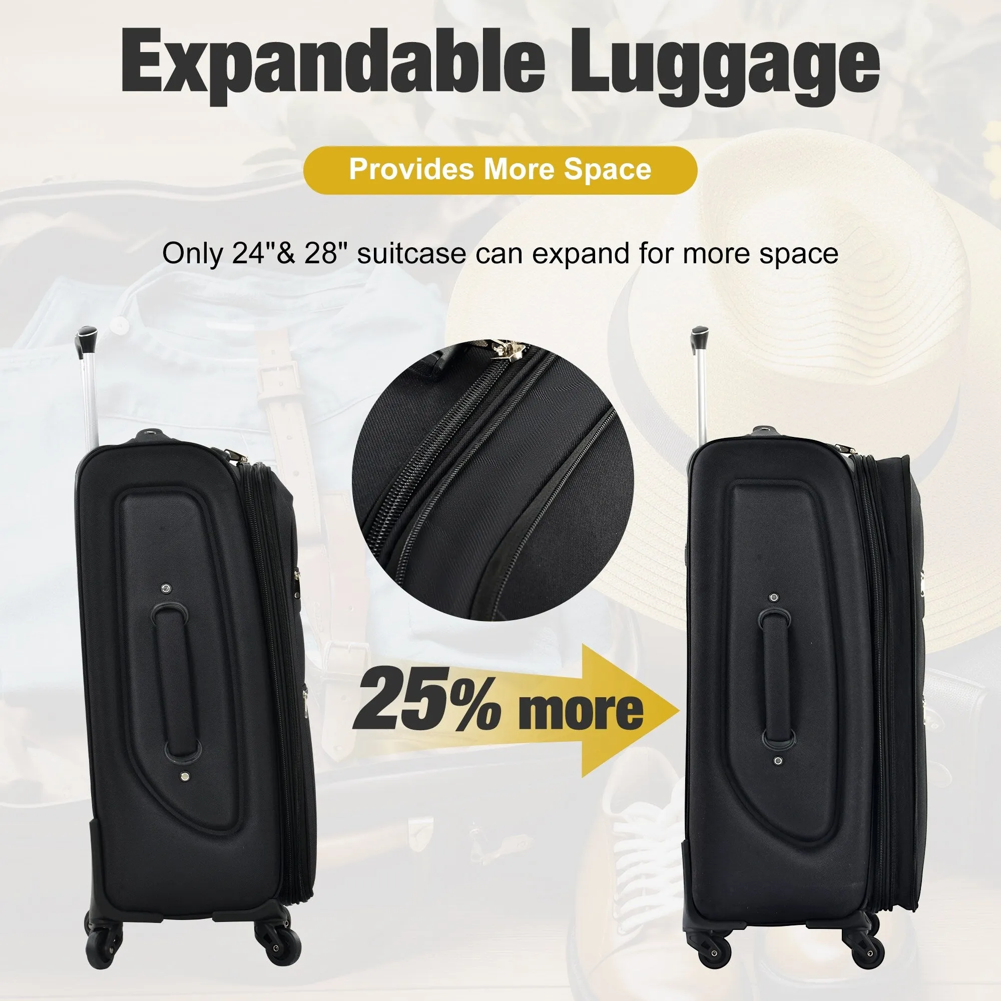 3 Piece Expandable Luggage Set with Duffel Bag and Upright Spinner, Softside Suitcase with TSA Combination Lock & Toiletry Bag
