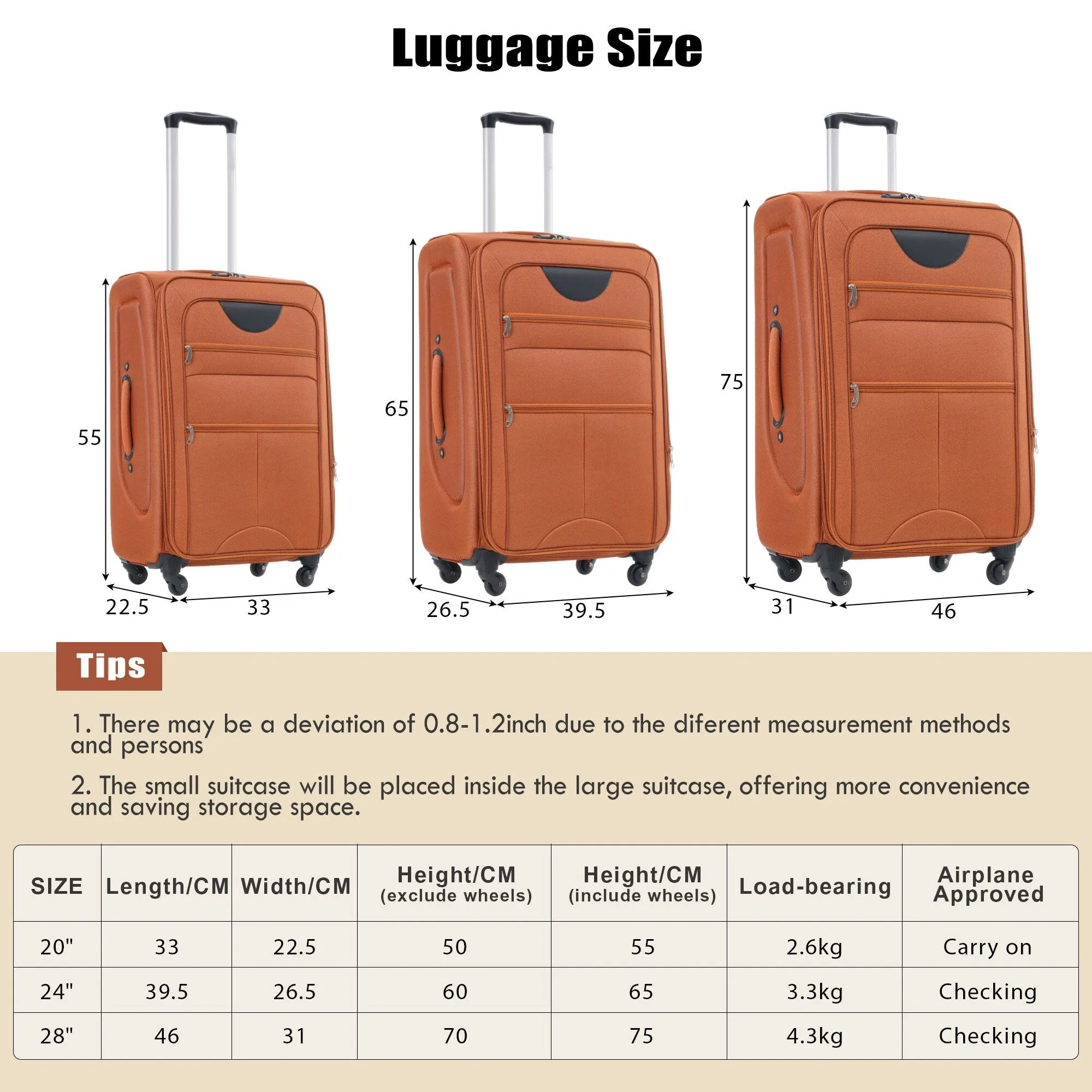 3 Piece Expandable Luggage Set with Duffel Bag and Upright Spinner, Softside Suitcase with TSA Combination Lock & Toiletry Bag