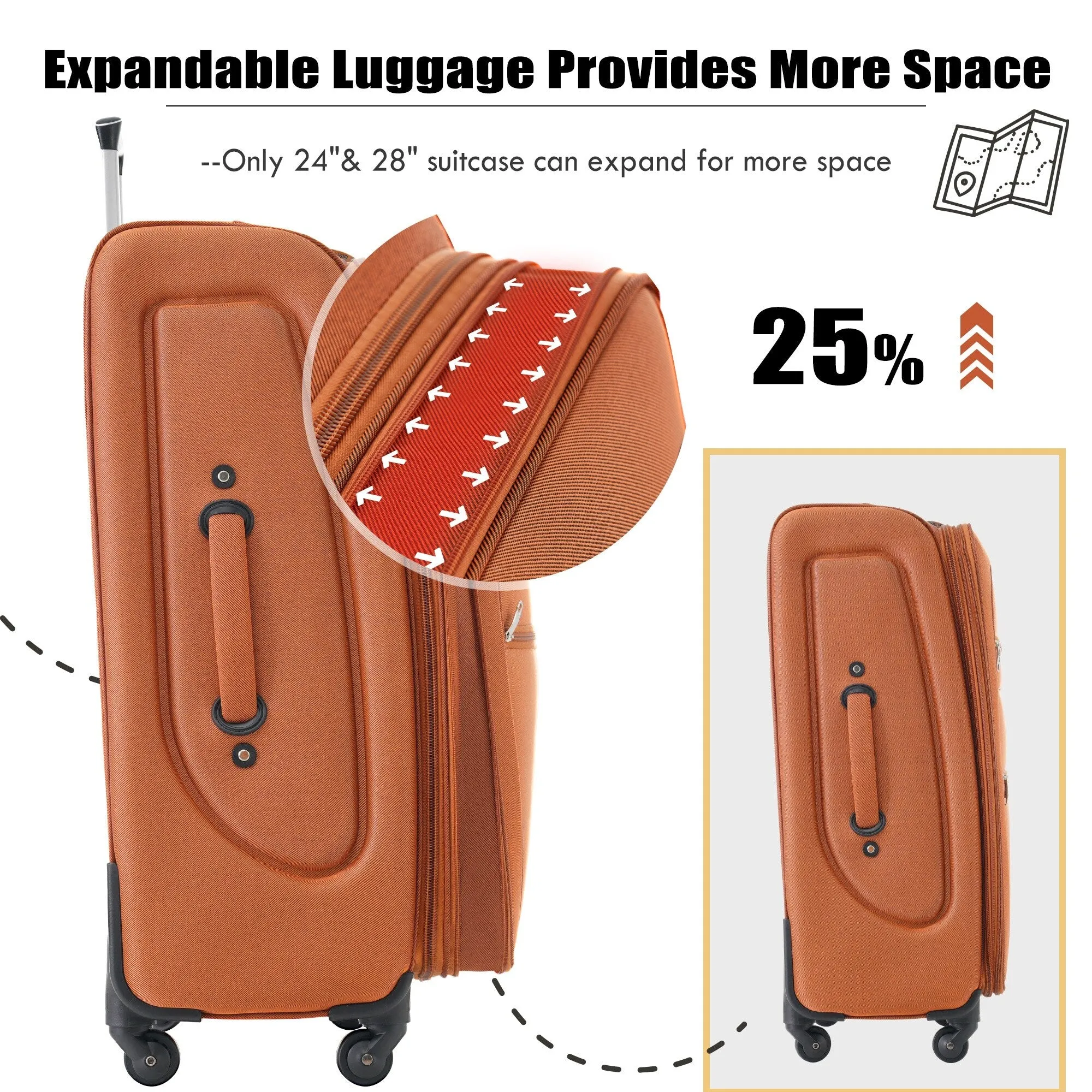 3 Piece Expandable Luggage Set with Duffel Bag and Upright Spinner, Softside Suitcase with TSA Combination Lock & Toiletry Bag