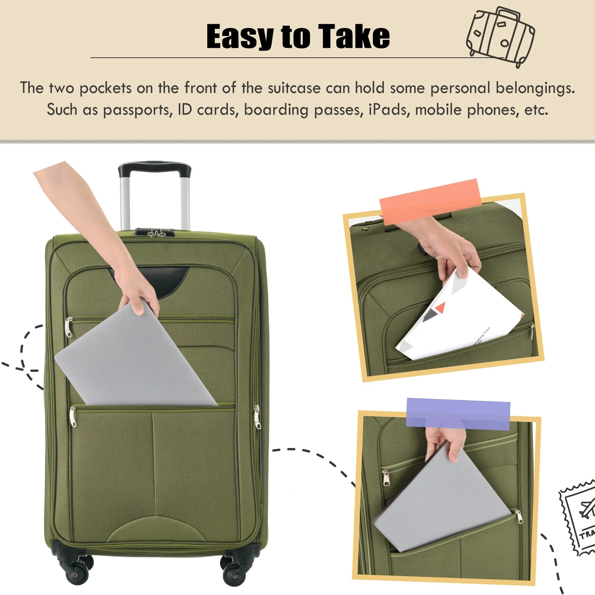 3 Piece Expandable Luggage Set with Duffel Bag and Upright Spinner, Softside Suitcase with TSA Combination Lock & Toiletry Bag
