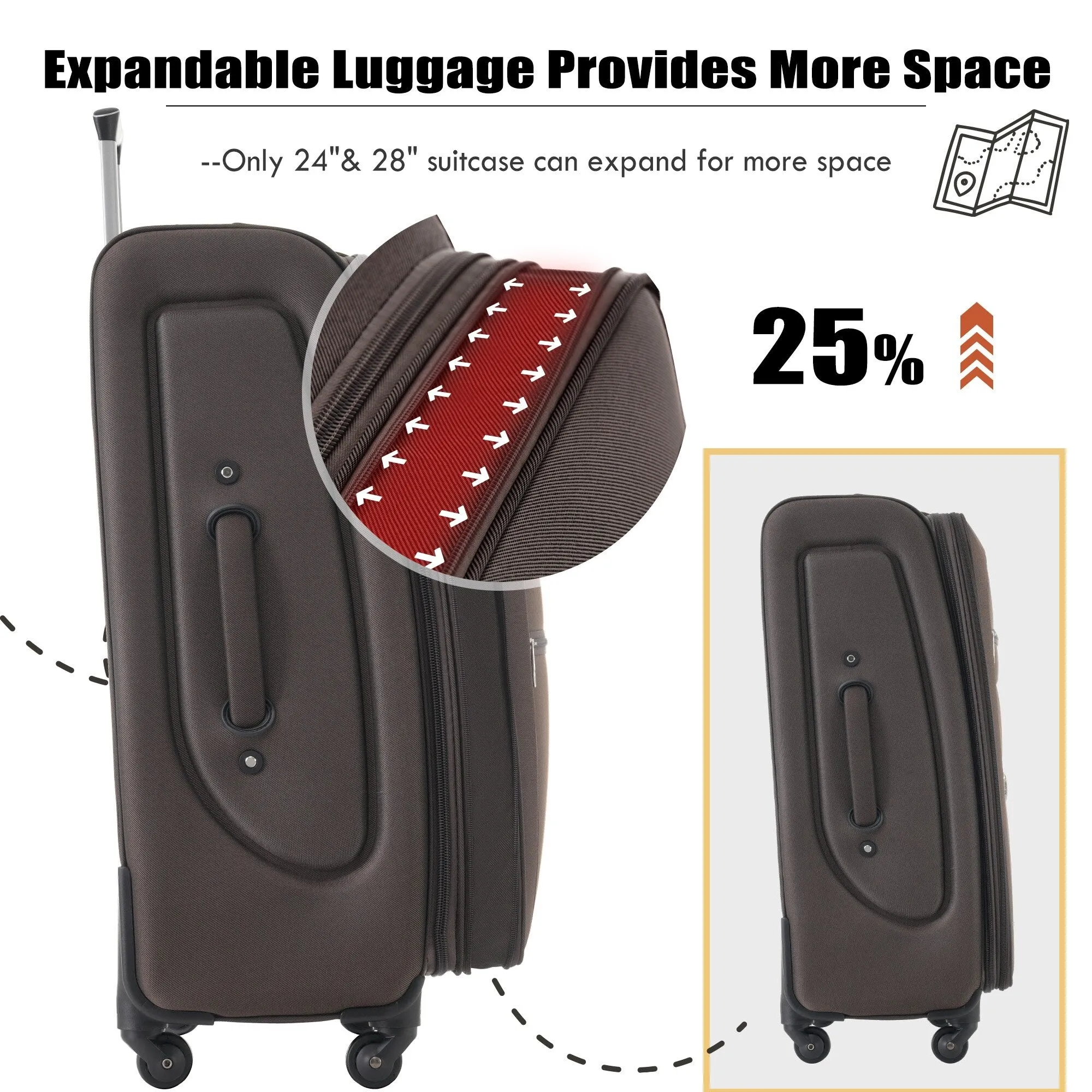 3 Piece Expandable Luggage Set with Duffel Bag and Upright Spinner, Softside Suitcase with TSA Combination Lock & Toiletry Bag