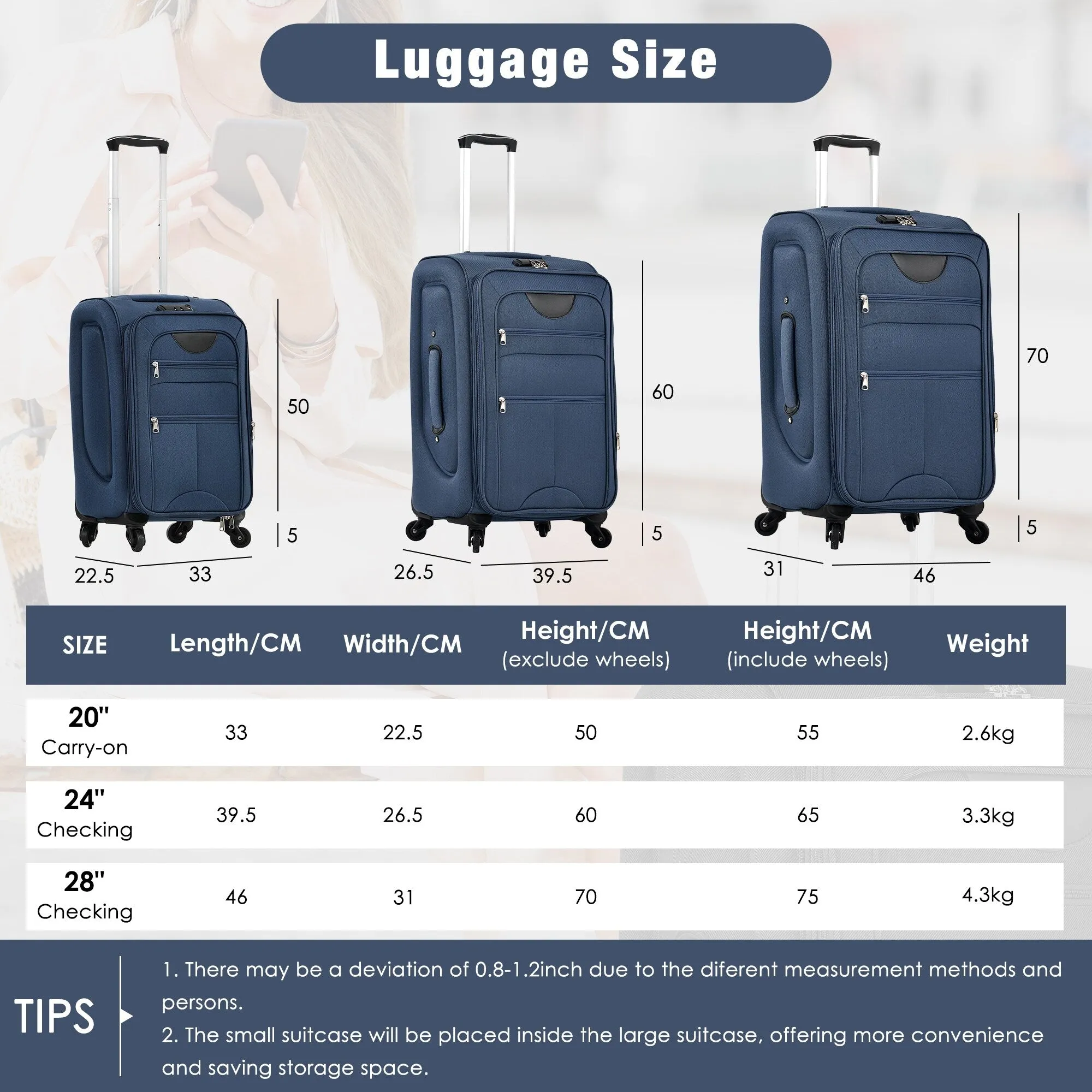 3 Piece Expandable Luggage Set with Duffel Bag and Upright Spinner, Softside Suitcase with TSA Combination Lock & Toiletry Bag
