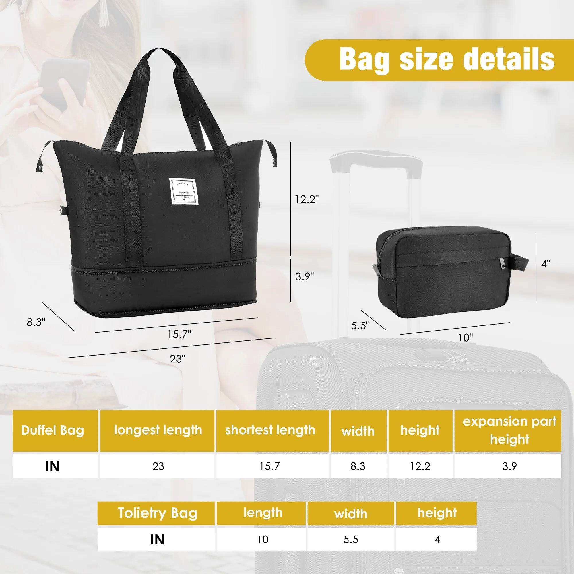 3 Piece Expandable Luggage Set with Duffel Bag and Upright Spinner, Softside Suitcase with TSA Combination Lock & Toiletry Bag