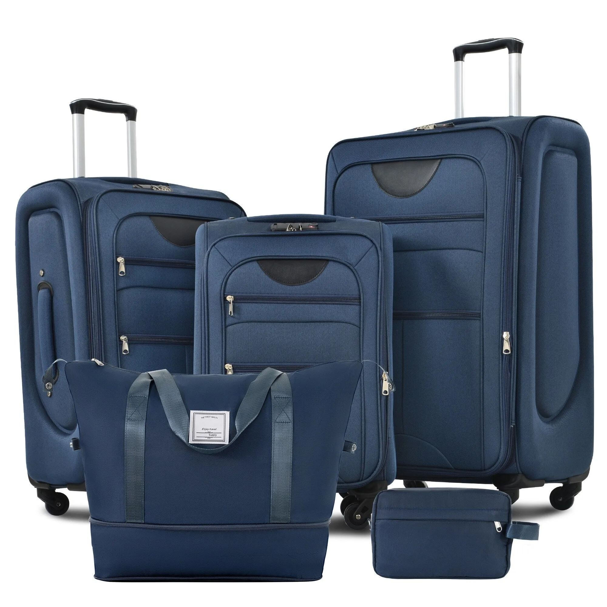 3 Piece Expandable Luggage Set with Duffel Bag and Upright Spinner, Softside Suitcase with TSA Combination Lock & Toiletry Bag