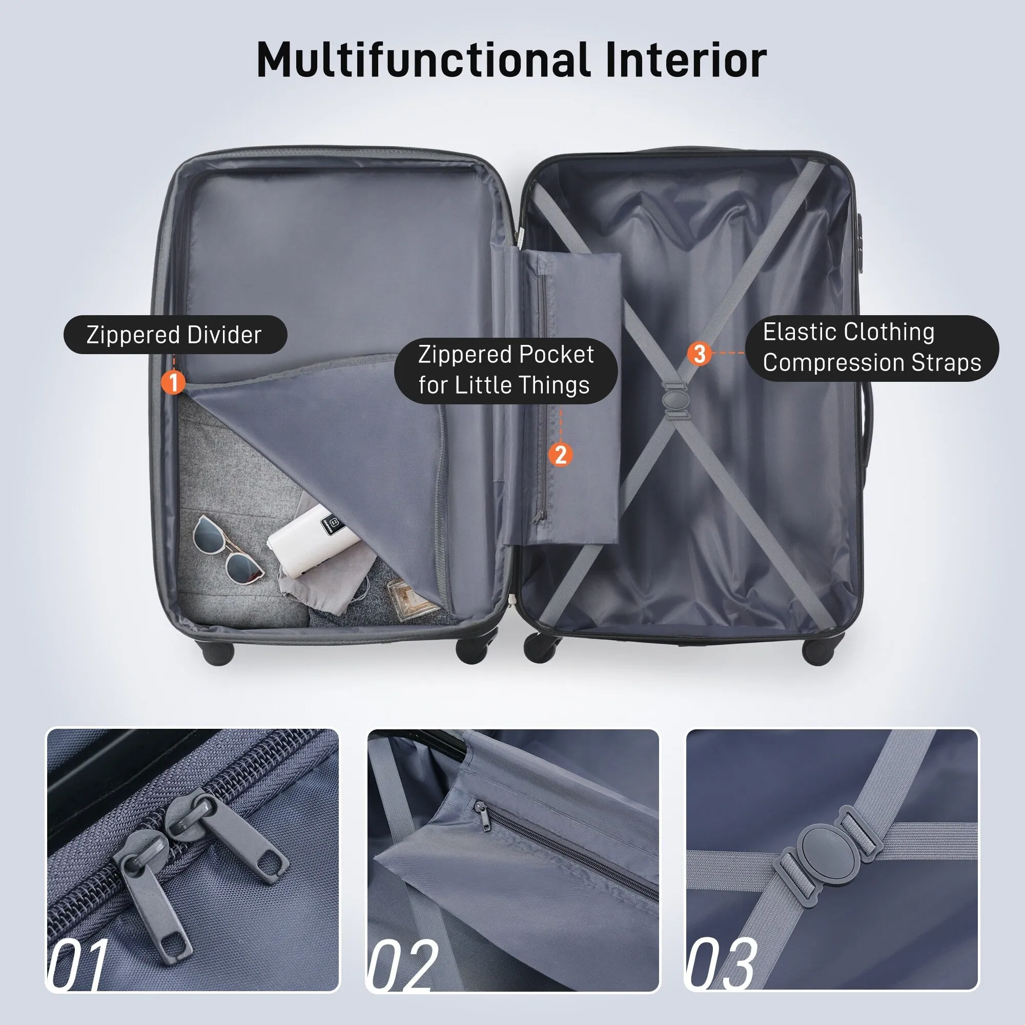 3 Piece Luggage Set Hardside Expandable Spinner Suitcase with TSA Lock Aluminum Handle 20" 24" 28"