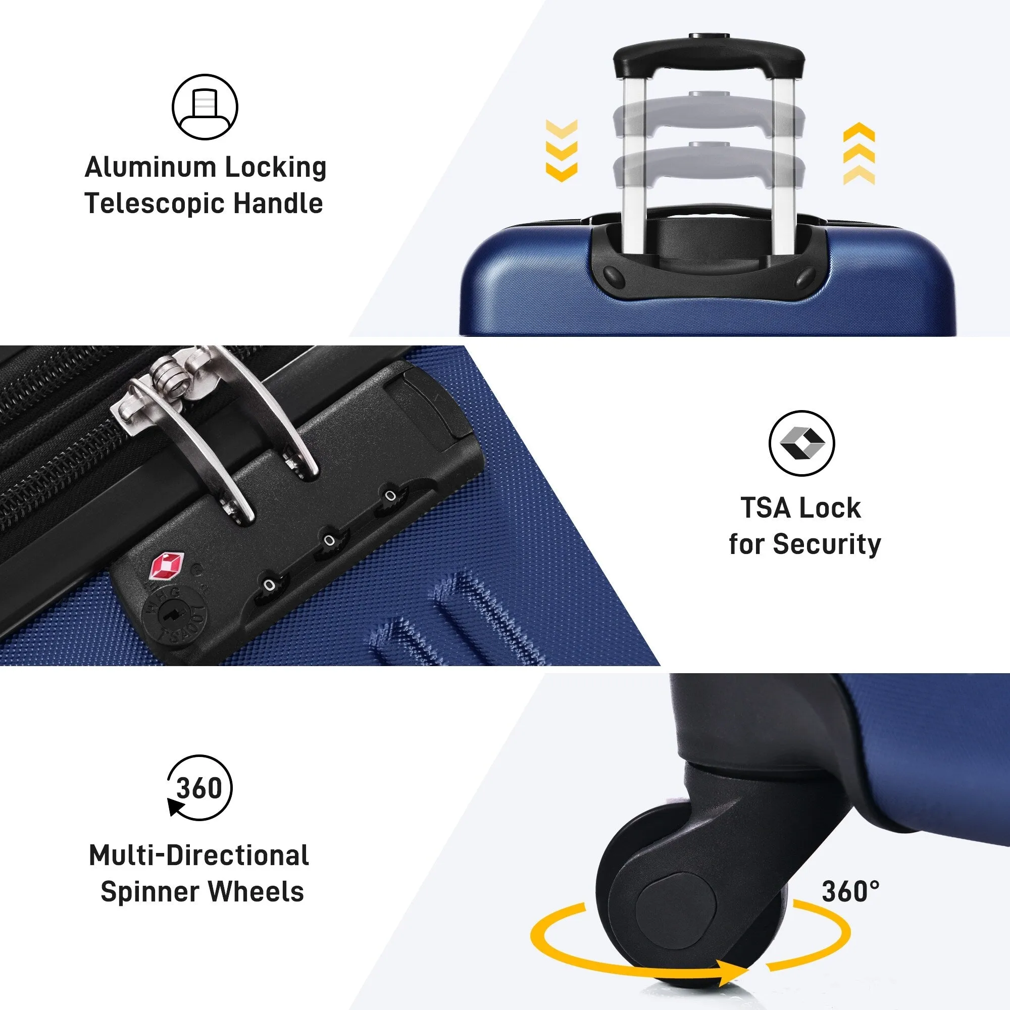3 Piece Luggage Set Hardside Expandable Spinner Suitcase with TSA Lock Aluminum Handle 20" 24" 28"