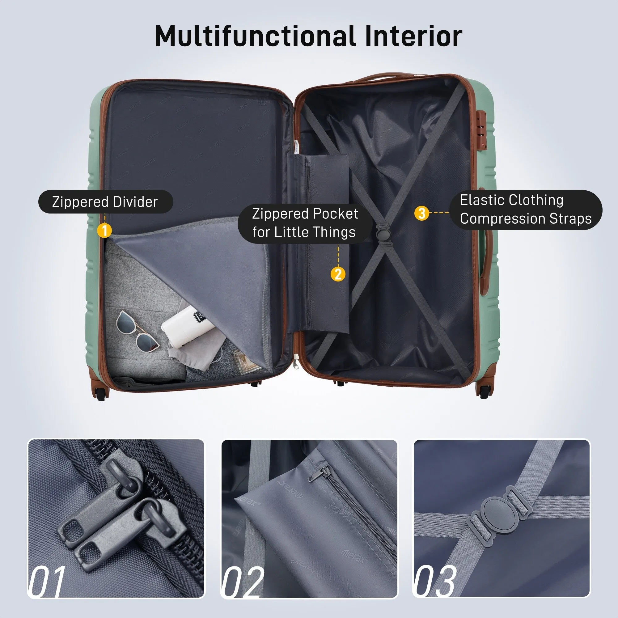3 Piece Luggage Set Hardside Expandable Spinner Suitcase with TSA Lock Aluminum Handle 20" 24" 28"
